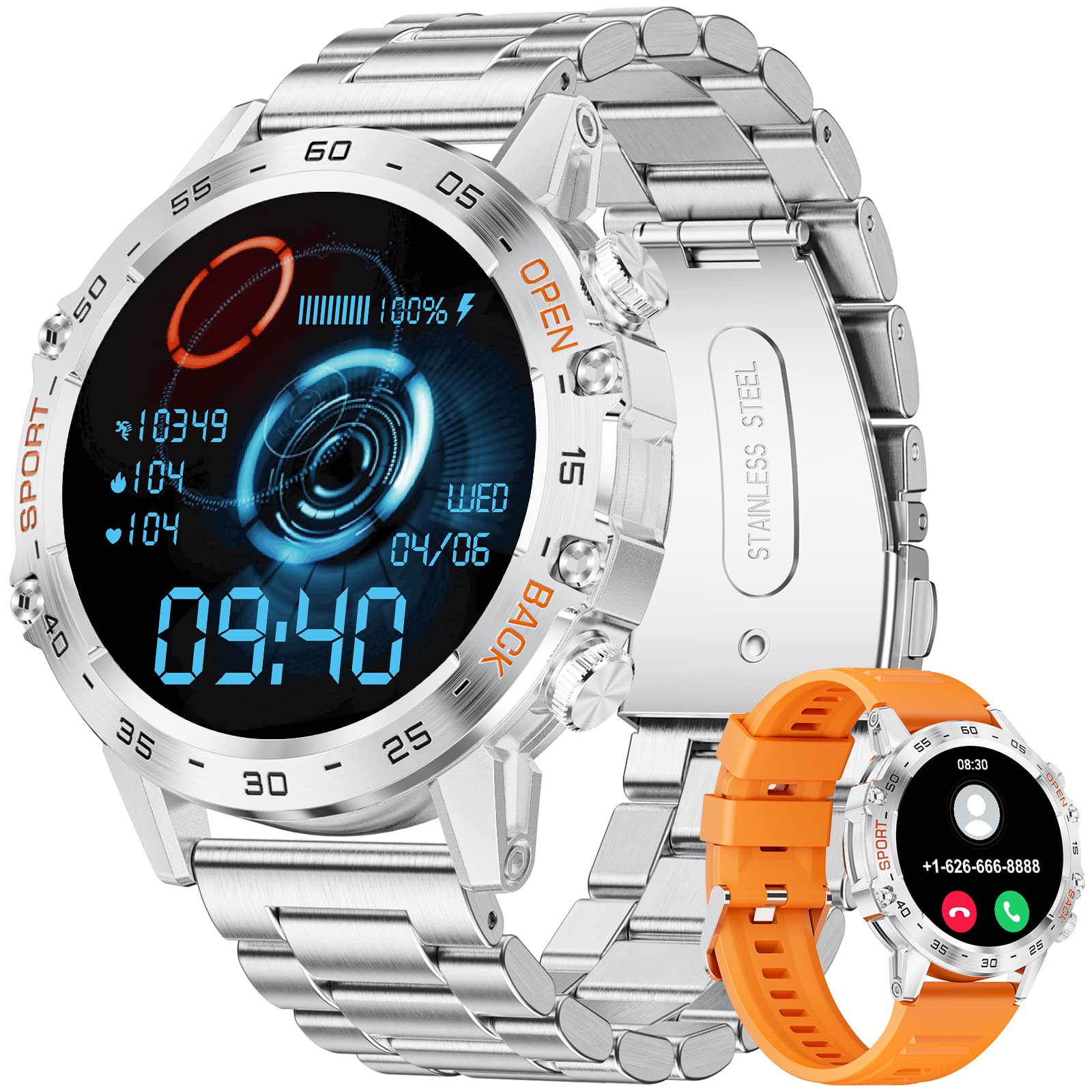 Military Smart Watch For Men(Answer/Dial Calls),1.39 ' 'Hd Touchscreen,5Atm Waterproof Fitness Watch,100 Sports Modes, With Bloo