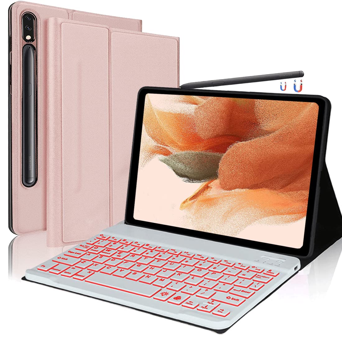 Keyboard Case for Samsung Galaxy Tab S9FE Plus/ S9 Plus/ S9+/ S8+/S8 Plus/ S7 FE/S7 Plus/S7+ 12.4 2023 2022 2021 2020, Detachabl