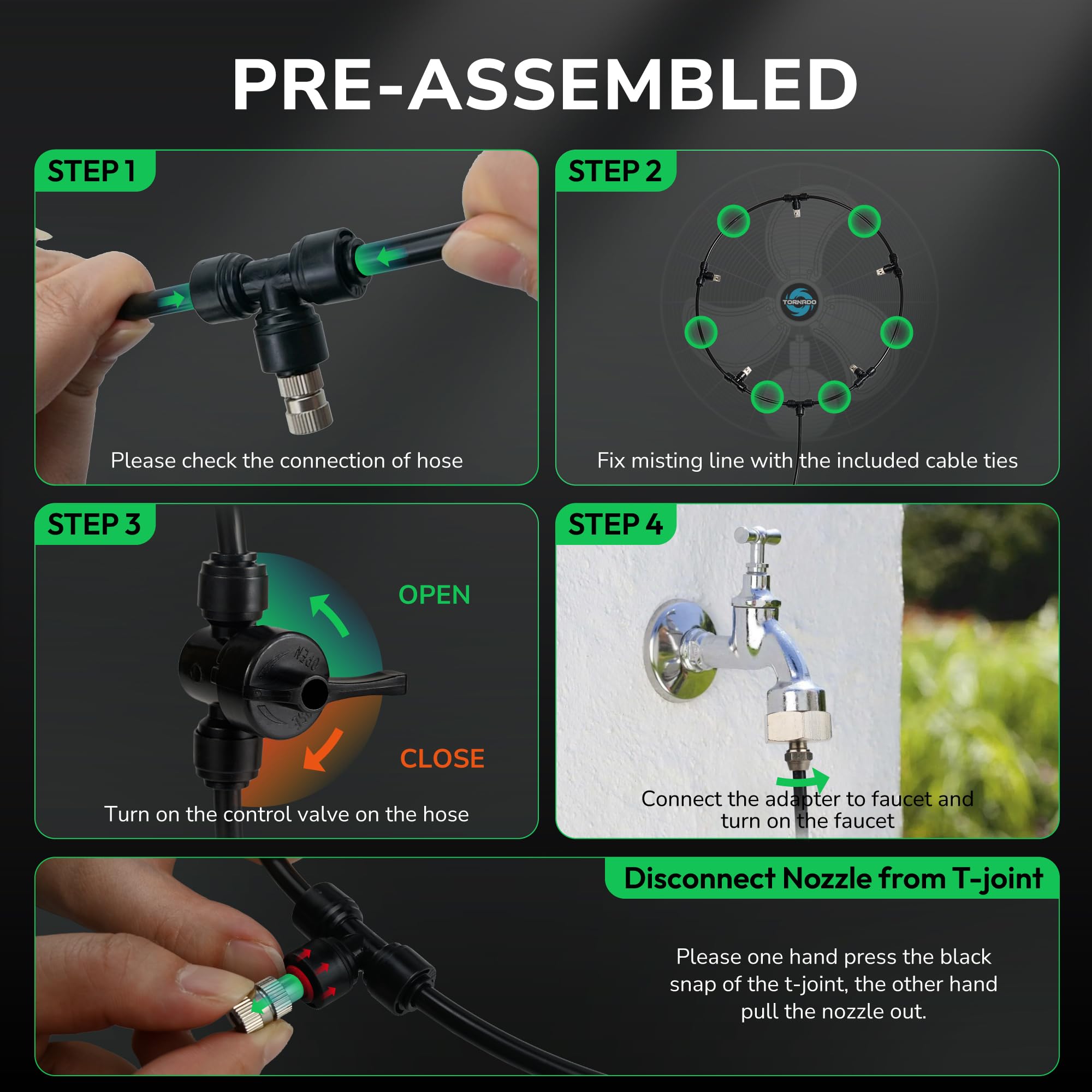 Tornado 16 Inch Outdoor Wall Mount Fan With Pre-Installed Misting Kit For Patio Barn Greenhouse, 3-Speed Ball Bearing Motor, 330