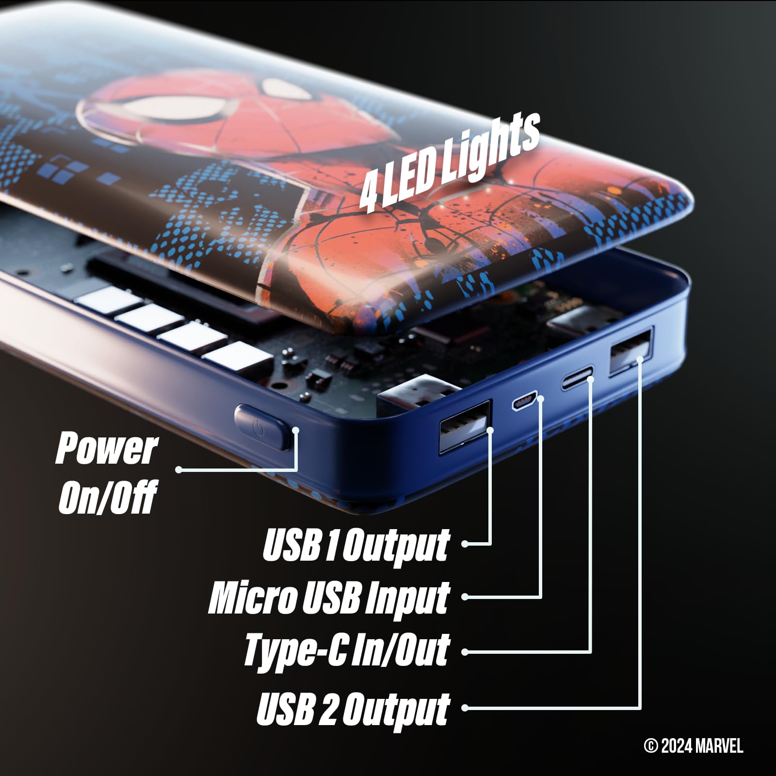 Marvel Spider-Man 10,000 Mah Power Bank- Portable Phone Charger Battery Pack W/Usb Charging Ports- Spiderman Gifts For Men,Women