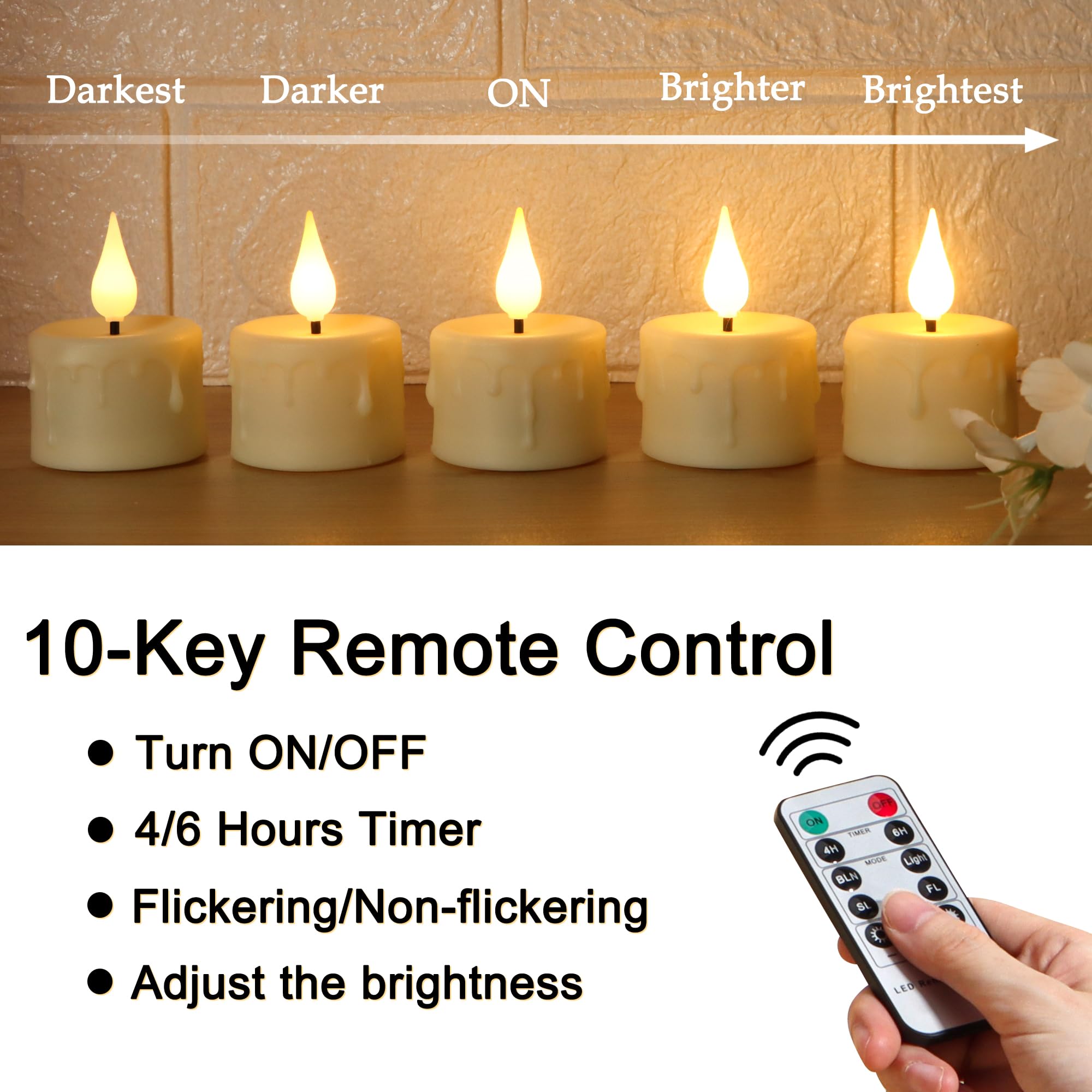 FREEPOWER Flameless LED Tea Lights with Remote Timer, Rechargeable 3D Wick Candles, Soft White, 6 Pack, Up to 40 Hours for Home Decor