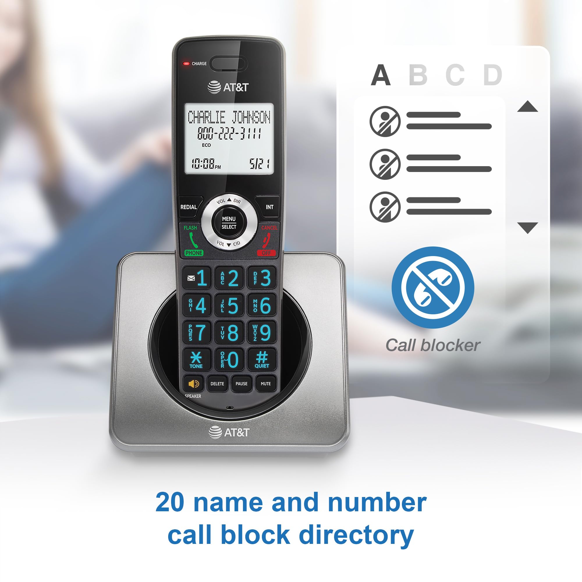 At&T Gl2101 2 Dect 6.0 2 Handset Cordless Home Phone With Call Block, Caller Id, Full Duplex Handset Speakerphone, 2'' White Bac