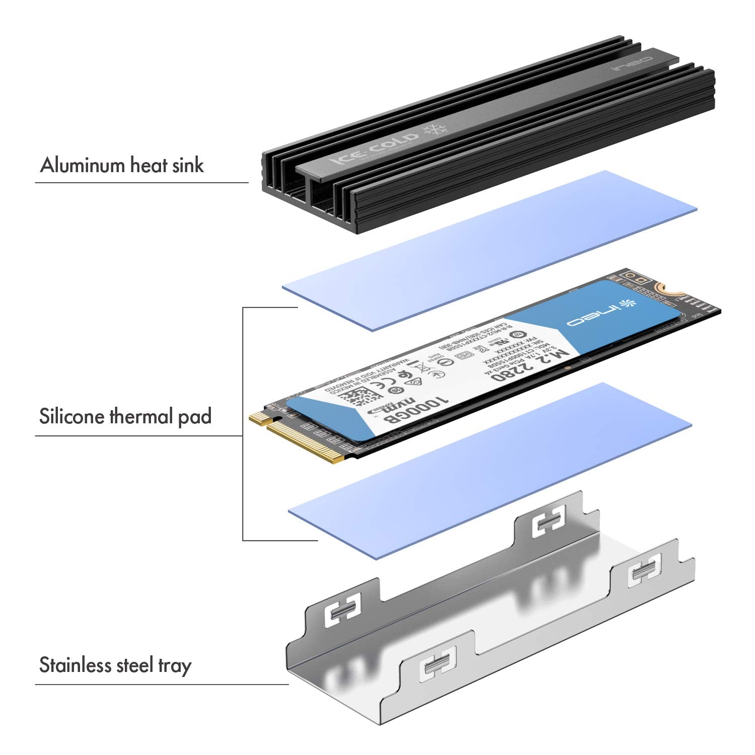 Ineo M.2 Heatsink 2280 Ssd With Thermal Silicone Pad For Pc / Ps5 M.2 Pcie Nvme Ssd [M16]