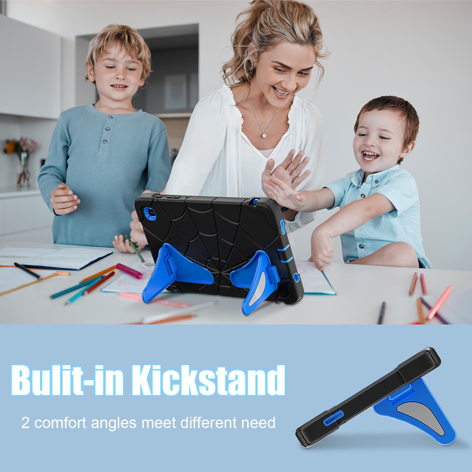 Kezigud Shockproof Kids Case For Galaxy Tab A7 Lite 8.7 Inch (Sm T220/T225), Heavy Duty Rugged Tough Silicone With Multi Angle S