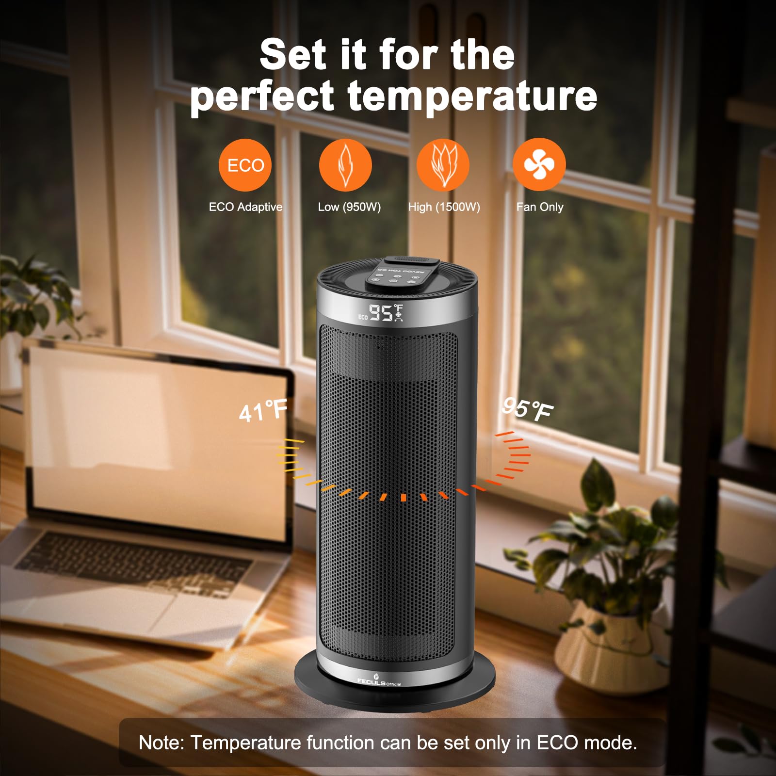 1500W 16'' Space Heater With Remote Control & Thermostat, Portable Ptc Ceramic Electric Heater 4 Heating Modes, 12 Hour Timer, 9