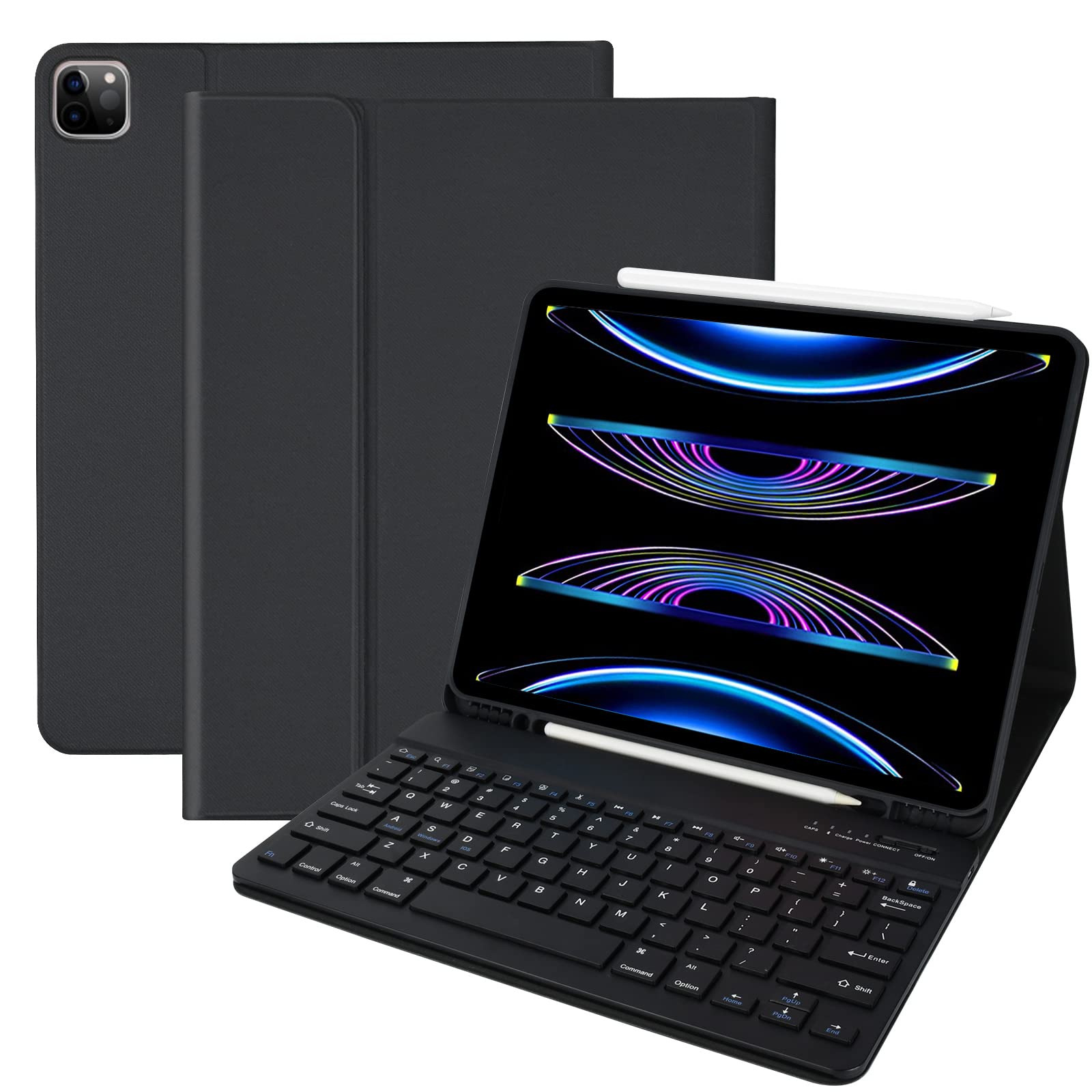 Amzcase For Ipad 13 Inch M2(2024) Pro 12.9 Case With Keyboard For Ipad Pro 12.9 Inch(6Th,5Th,Gen),Bluetooth Magnetic Detachable