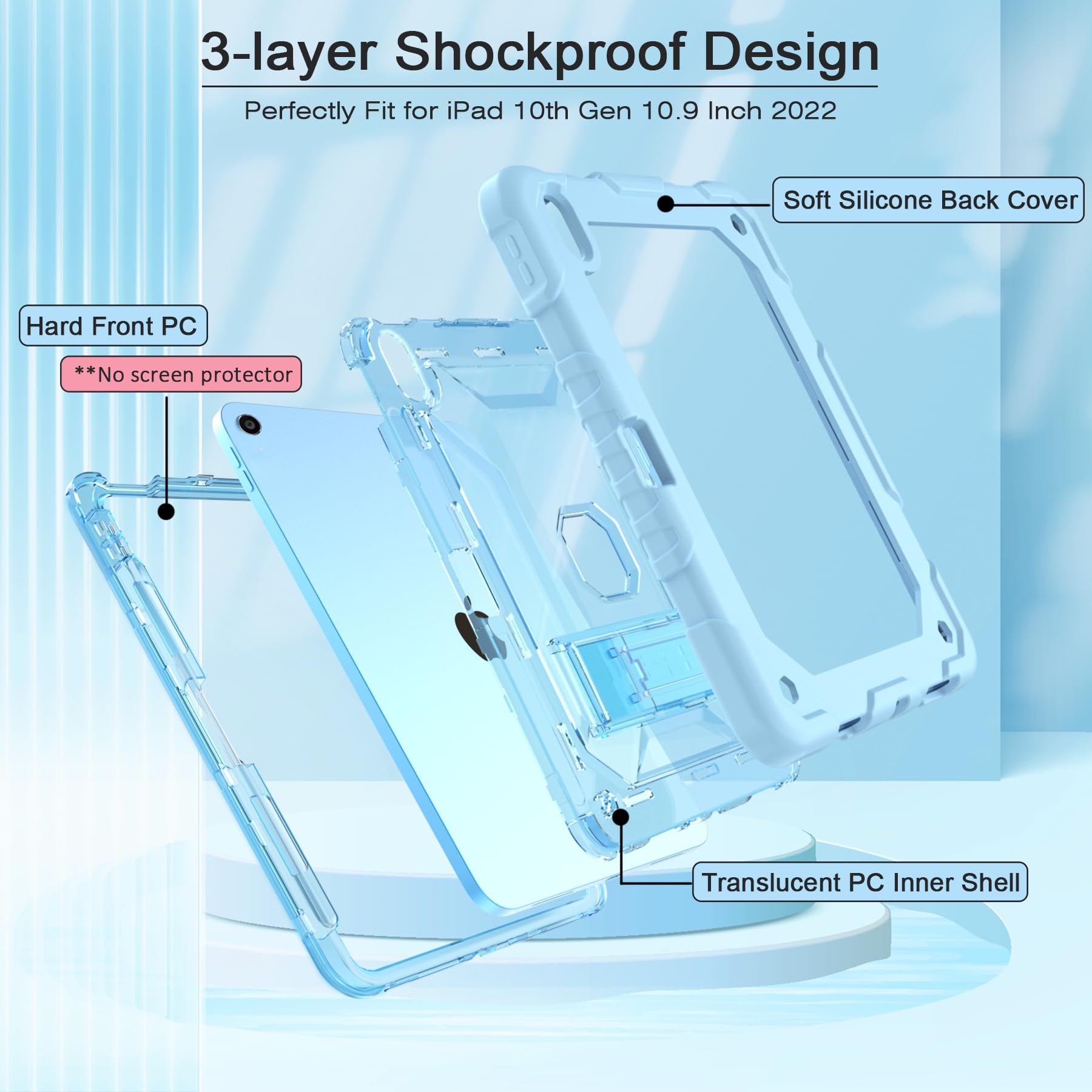 Timism Case For Ipad 10Th Generation Case 2022 With Shoulder Strap, Translucent Hard Pc Back Cover, Heavy Duty Full Body Shockpr