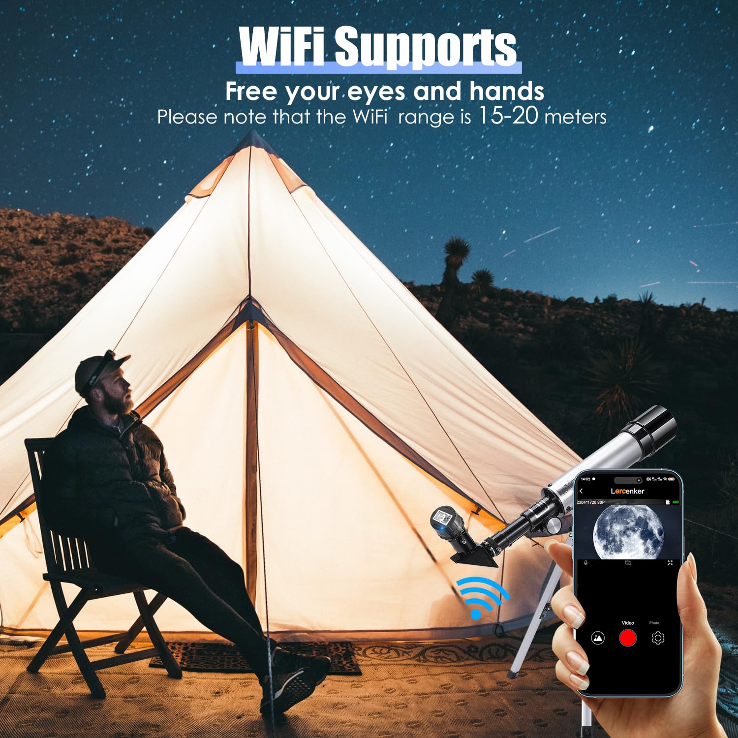 Wifi Telescope Camera   32Gb Wireless Electronic Eyepiece Supports 2K Video Recording & 16Mp Photos, Digital Telescope Camera Fo