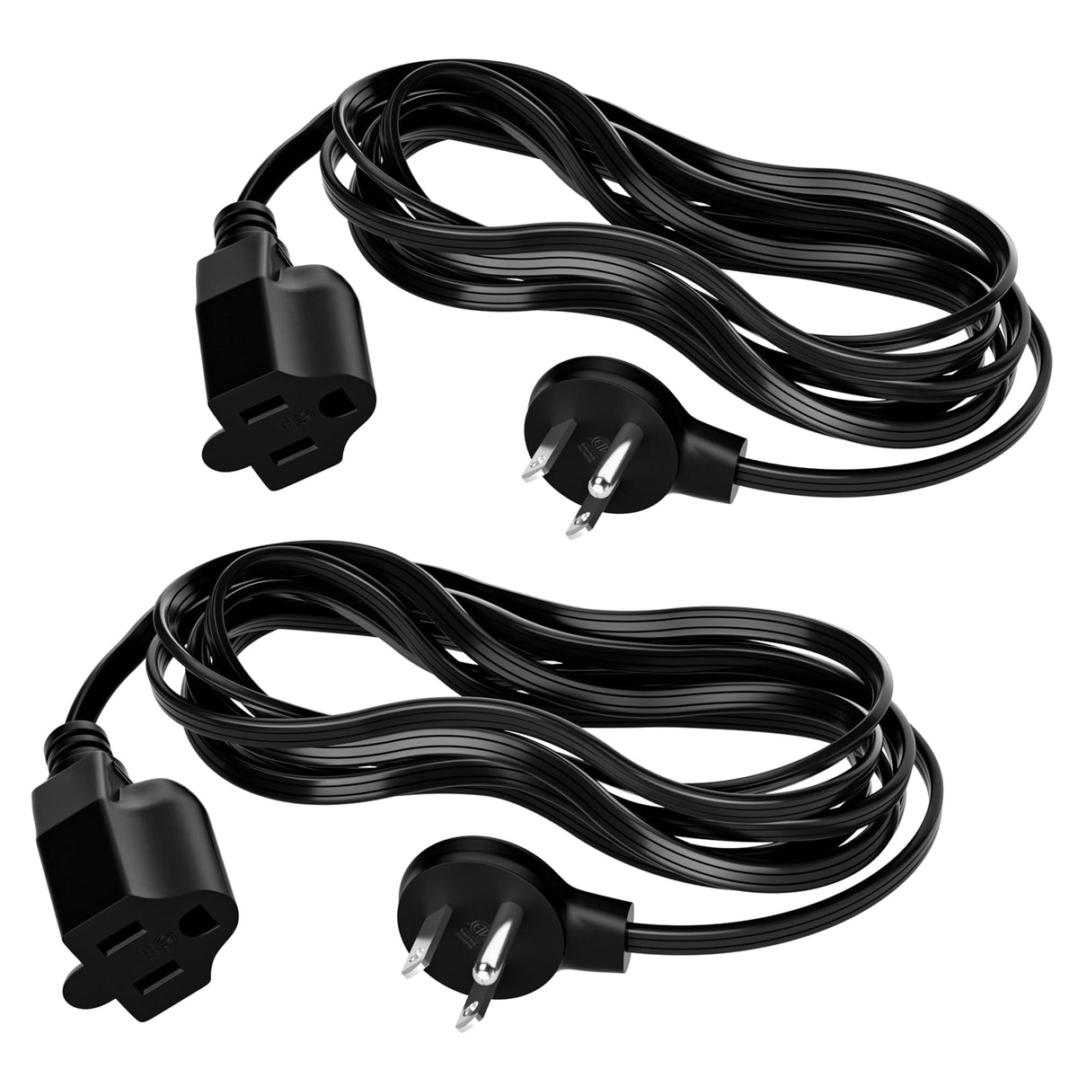 Elecan Flat Plug Extension Cord 2 Ft 2 Pack With Slim Space Saving Plug Design, Thin Flat Cable Low Profile Power Cord 3 Prong G