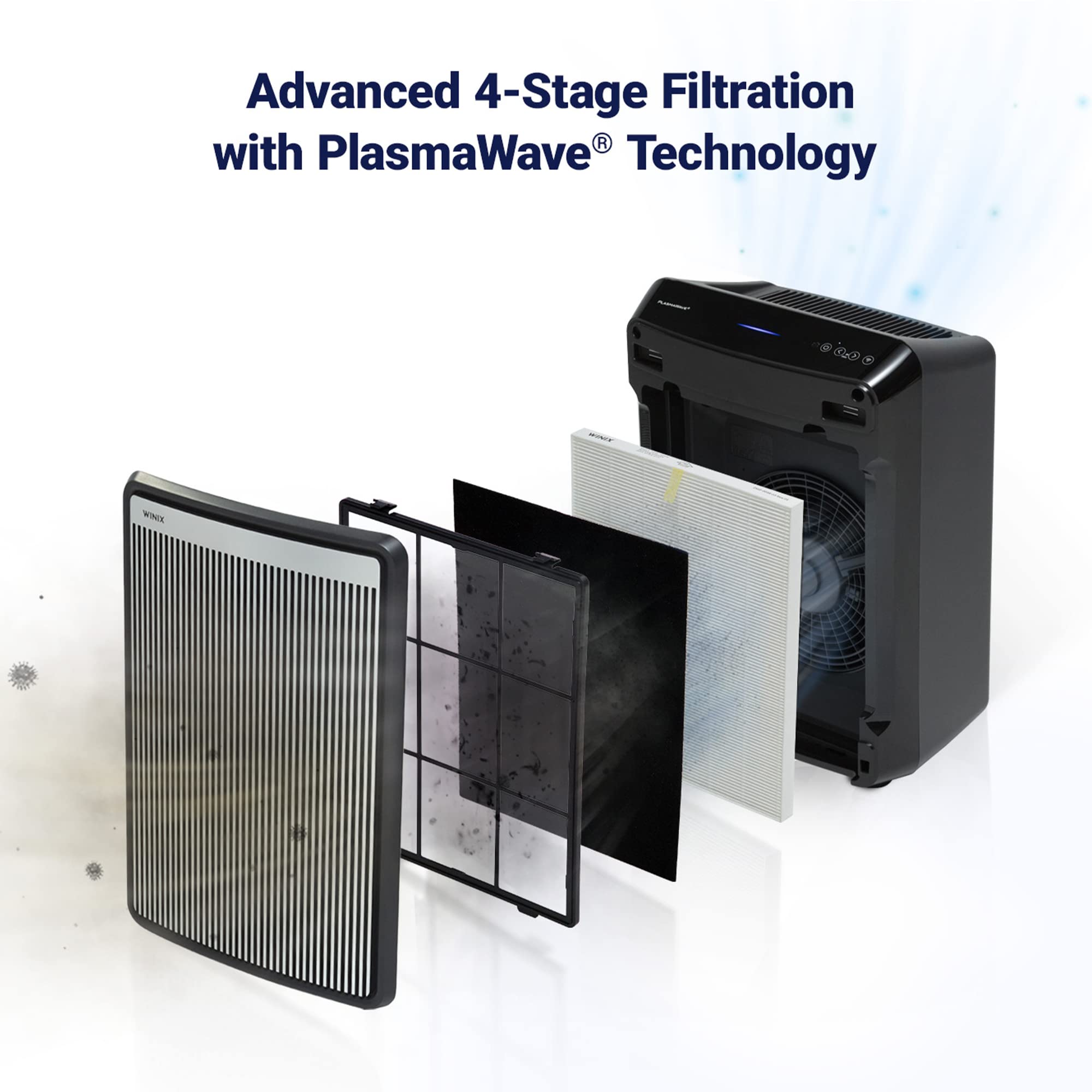 Winix 9800 4 Stage True Hepa Air Purifier With Wifi And Plasmawave, 500 Sq Ft,Black,Large