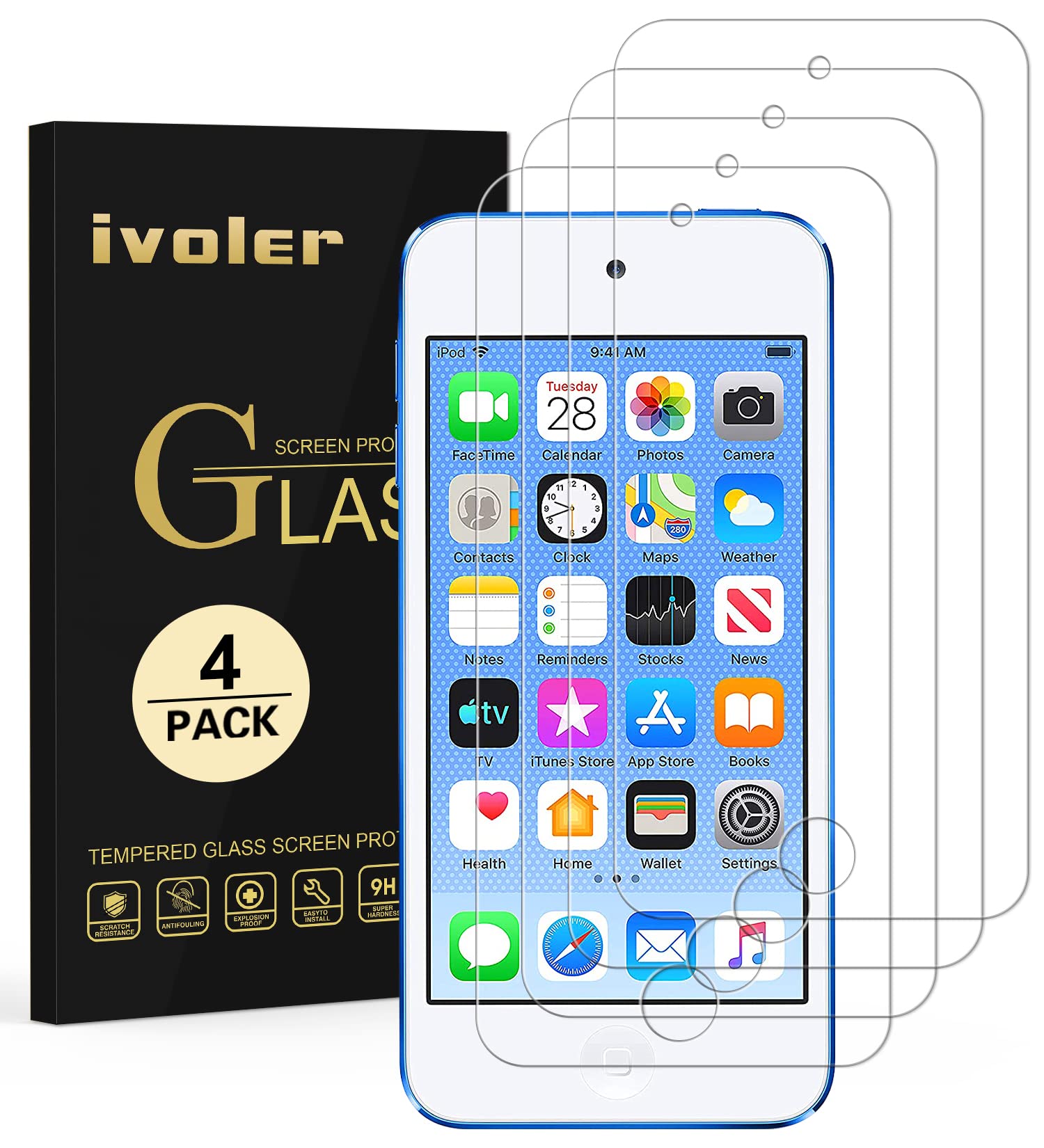 ivoler [4 Pack] [Tempered Glass] Screen Protector Compatible iPod Touch 7G 2019 6G 5G (7th 6th 5th Generation), 0.2mm Ultra Thin