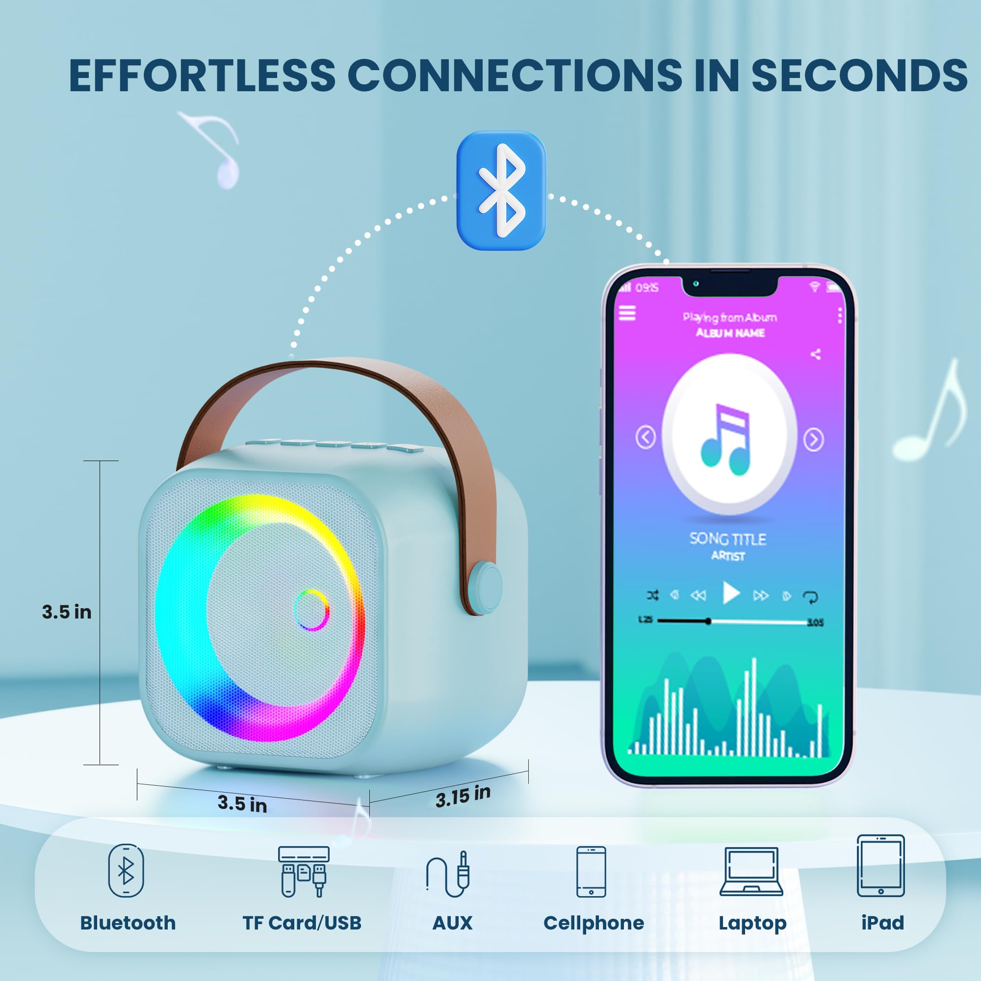 Karaoke Machine, Portable Bluetooth Speaker With 2 Wireless Microphones For Kids, Karaoke Toys Gifts Toys For Girls Boys Family