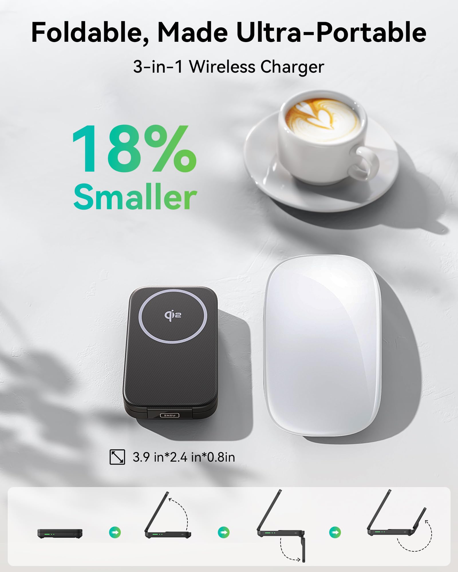 Iniu 3 In 1 Wireless Charging Station, Qi2 Certified Mag Safe Travel Charger For Apple Multiple Devices, Foldable Charger Stand