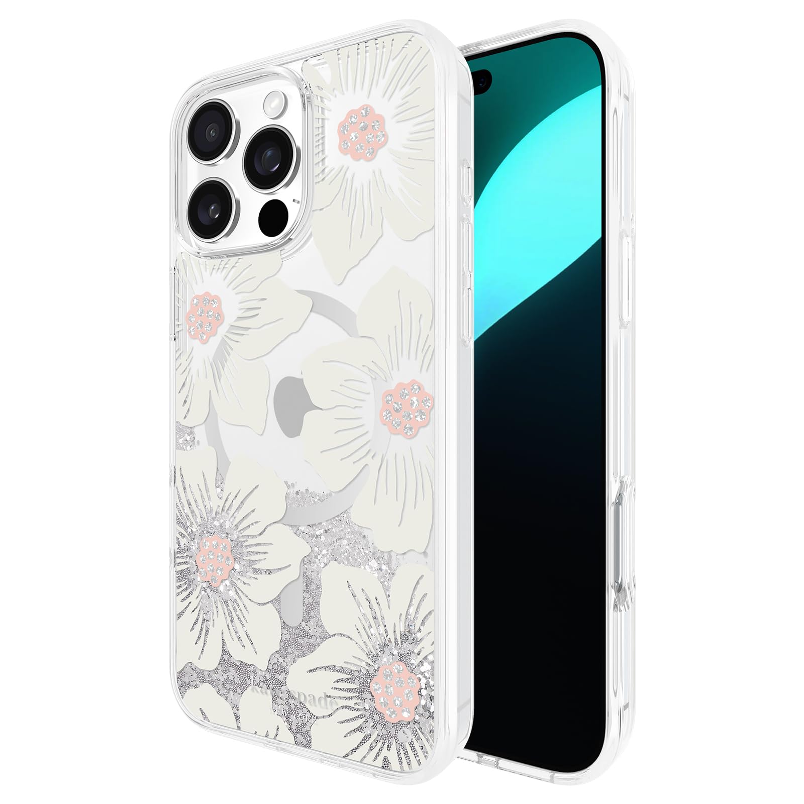 kate spade new york iPhone 16 Pro Max Case - Compatible with MagSafe - Designer Phone Case - Liquid Glitter Hollyhock