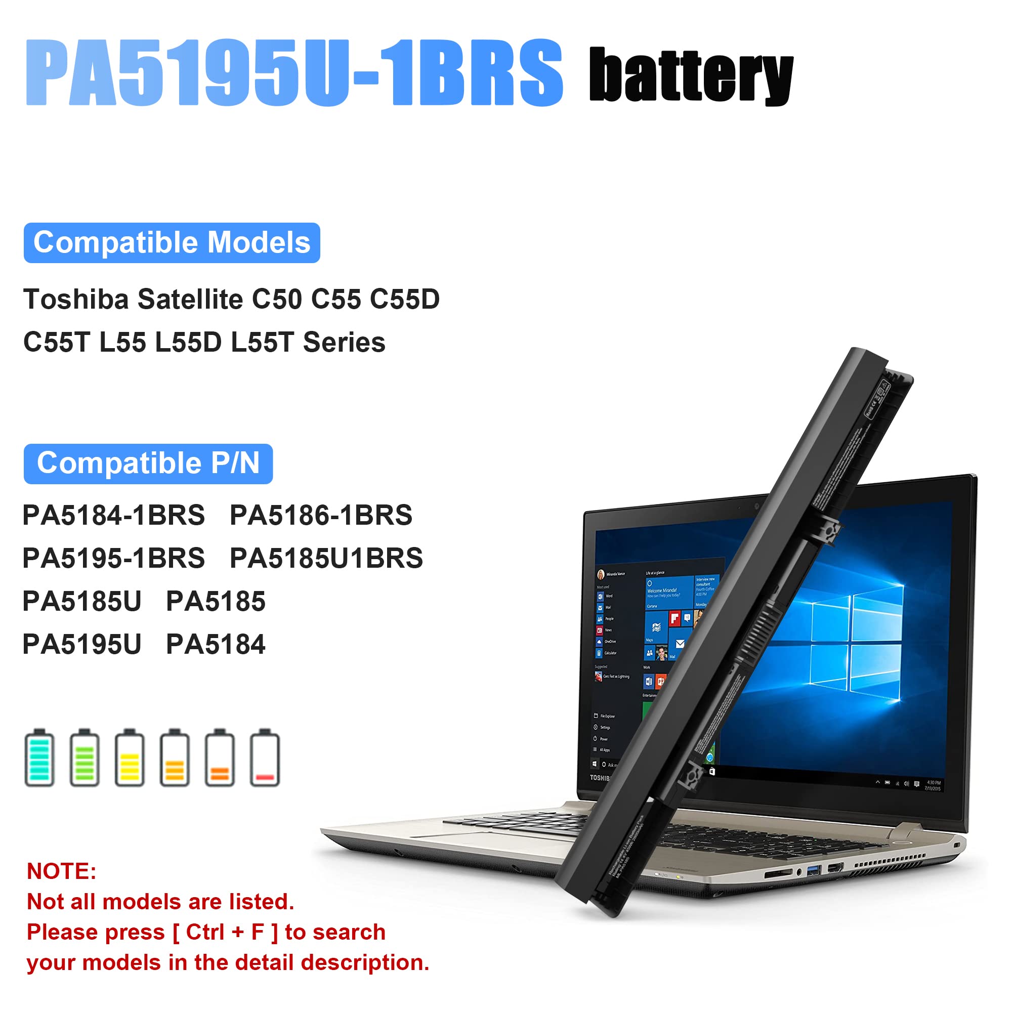 Qiouzw Pa5185U 1Brs Laptop Battery For Toshiba Satellite C55 C55D C55T S55 S55T L55 C50 B L55T L55D C55 B C55 B5200 C55 B5299 C5