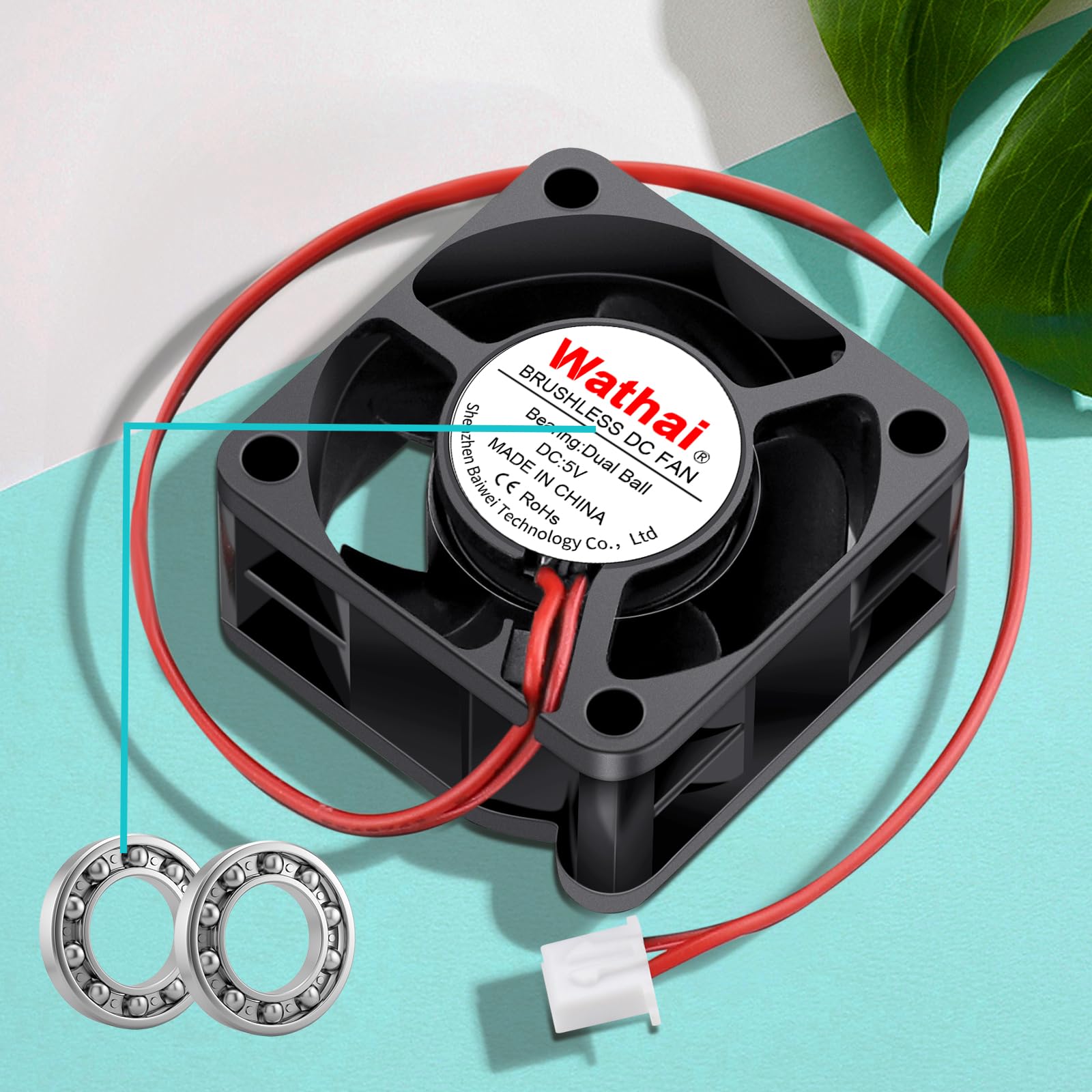 Wathai 40Mm X 20Mm 5V Case Fan Dual Ball 2Pin Dc Brushless Cooling Fan