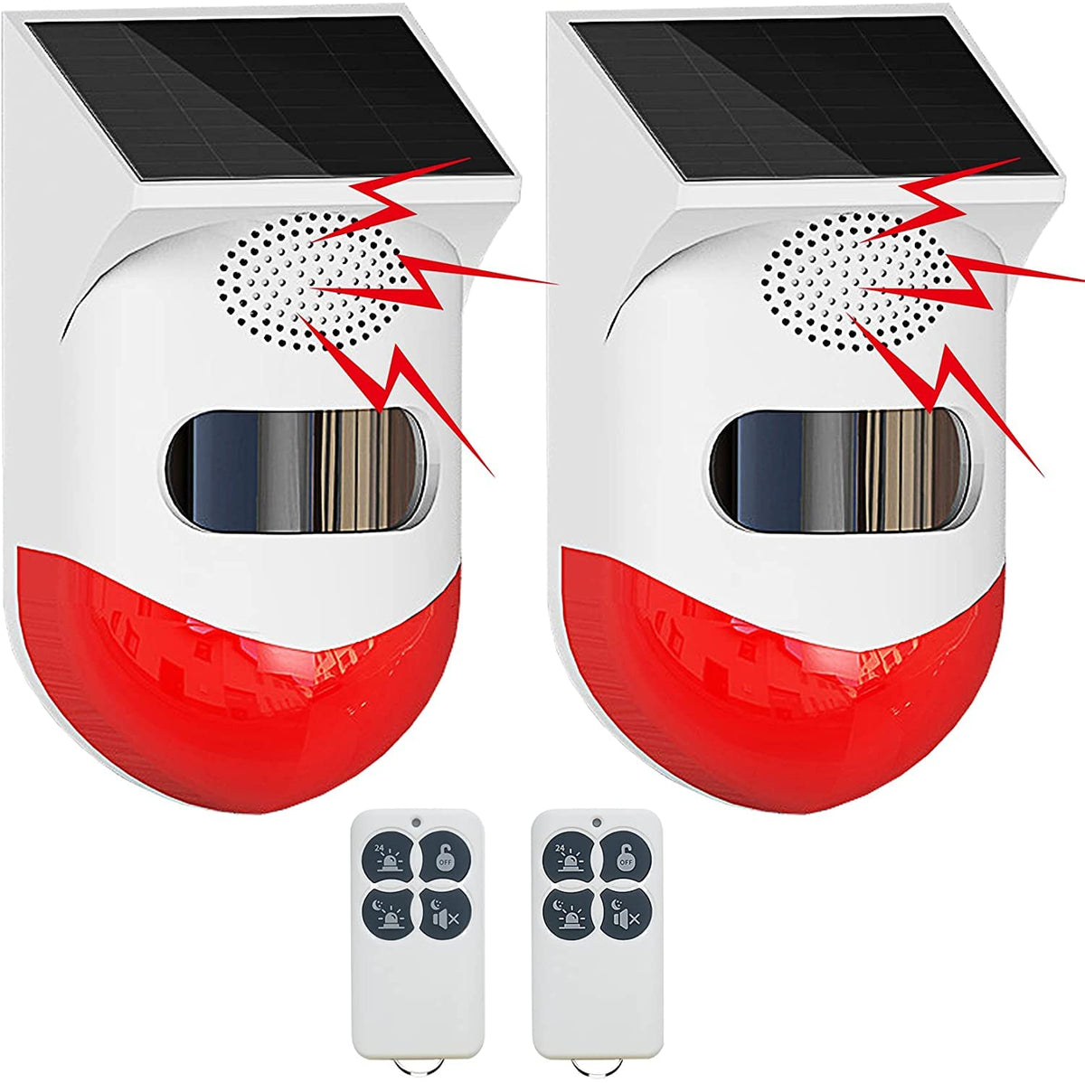 Solar Strobe Alarm Light With Motion Sensor Siren Outdoor Alarm Siren With Remote Controller 129Db Sound Security Siren Light Ip67 Waterproof And 4 Mode For Home,Farm,Barn,Villa,Yard(2 Pack)