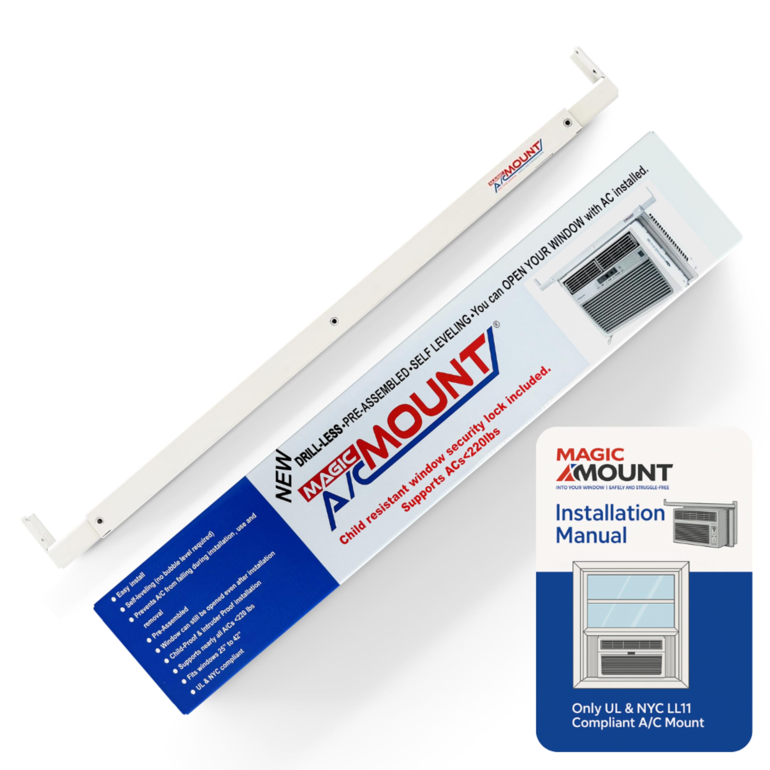 MAGIC A/C MOUNT Window AC Bracket - No Tools or Drilling Required - Adjustable Fit (25-42) - AC Brackets for Windows Holds up to