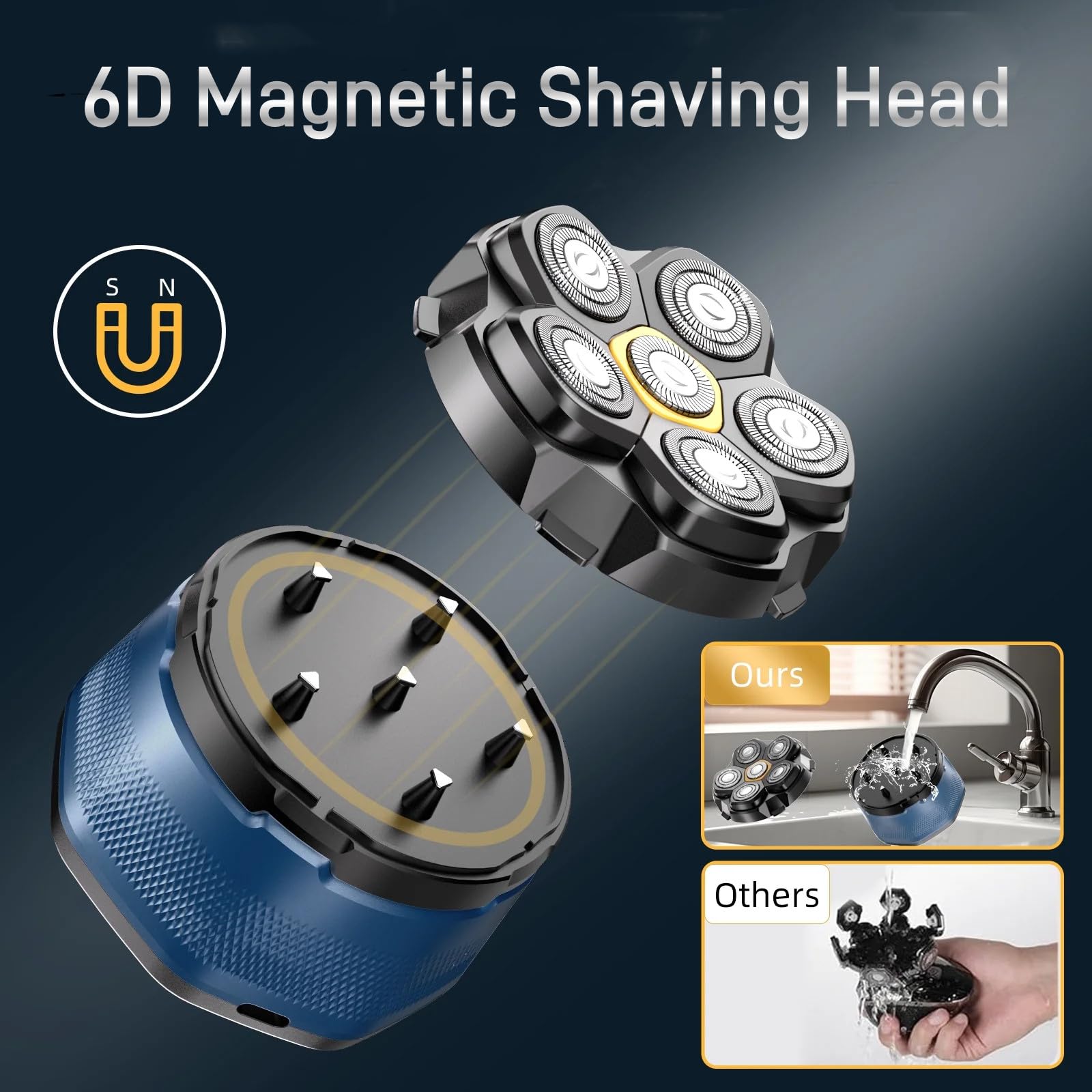 6D Magnetic Shaving Head Replacement Compatible With All 6D Magnetic Electric Razor.Magnetic Replacement Heads For Head Shavers