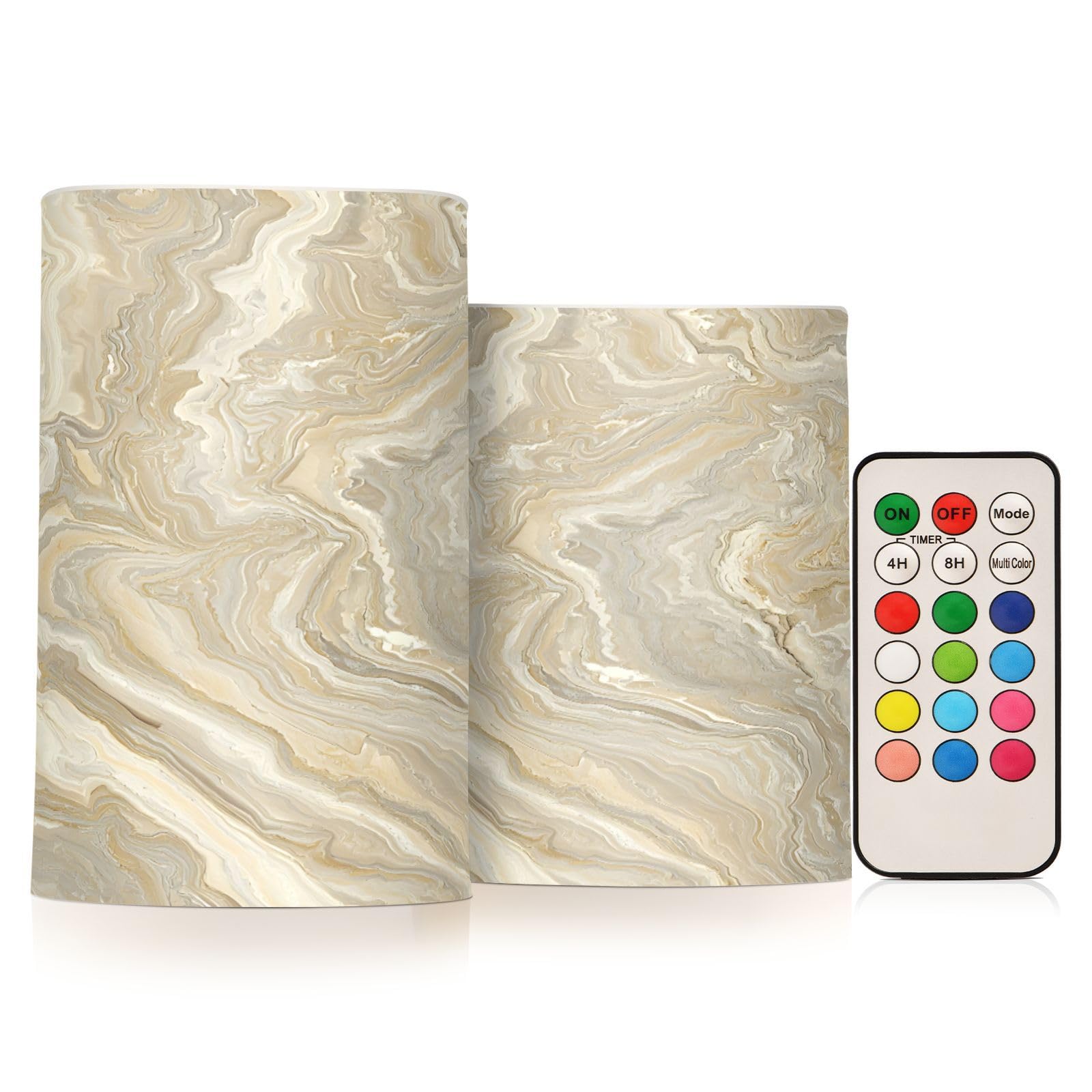 BOENLE Flickering Flameless Candles, Gold Tile Marble LED Candles with Remote Timer, Set of 2 Battery Operated Candle for Valent