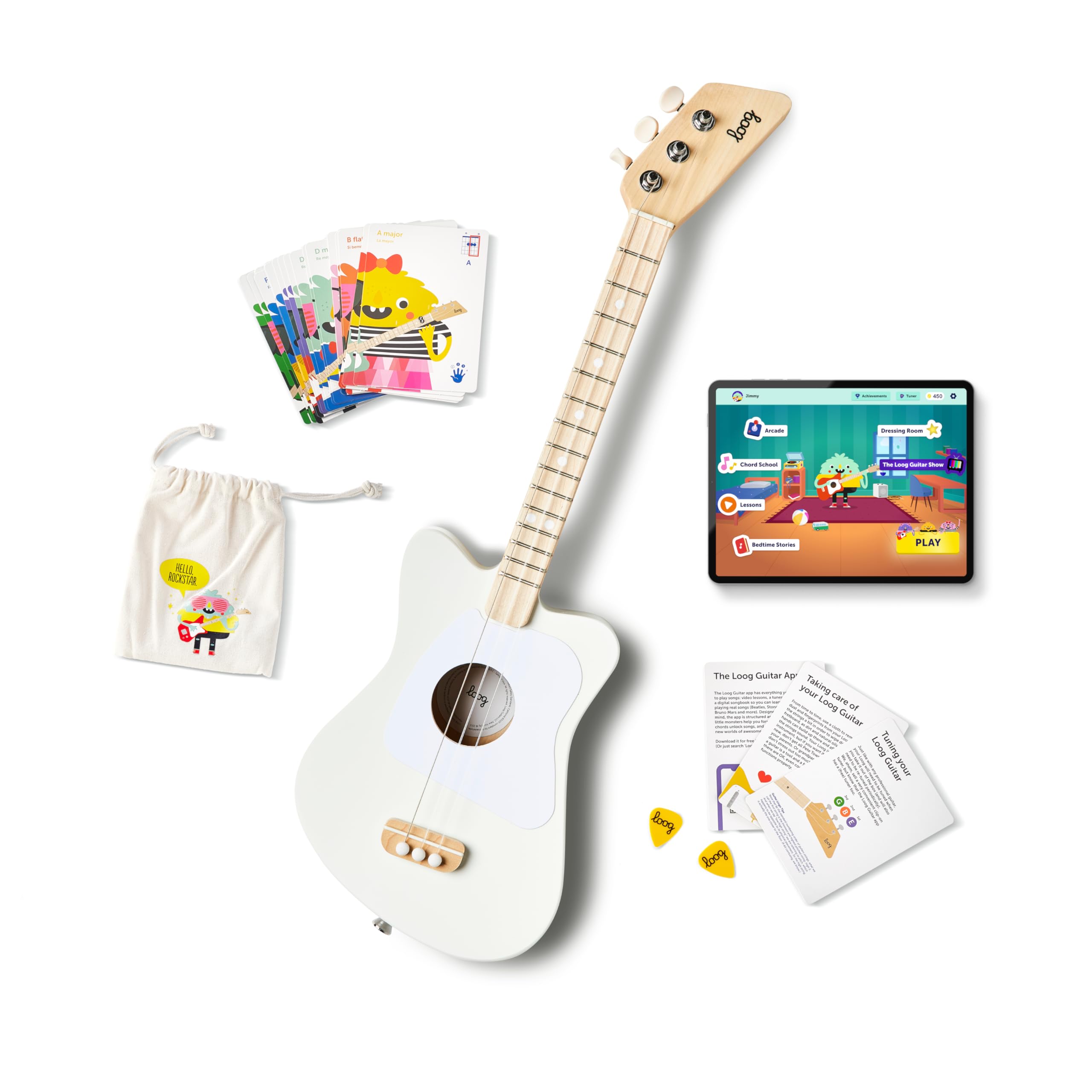 Loog Mini Acoustic Kids Guitar For Beginners 3 Strings Ages 3+ Learning App And Lessons Included