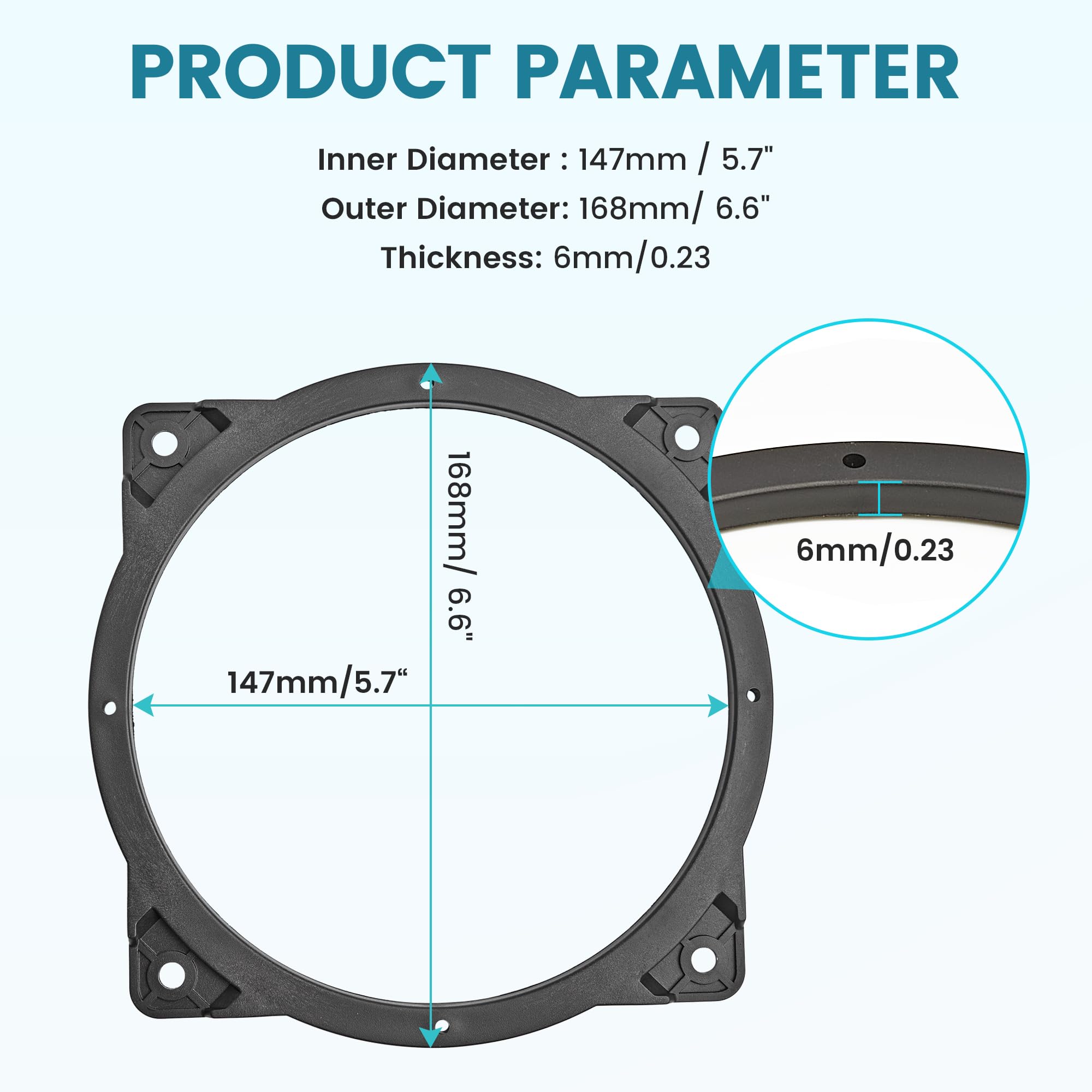 Nuith 6.5 Inch Front Door Speaker Adapter Spacer Ring Fit For Hyundai Sonata 2011 2017/Santa Fe 2014 2015/Kia 2001 2012, 6.5'' 6