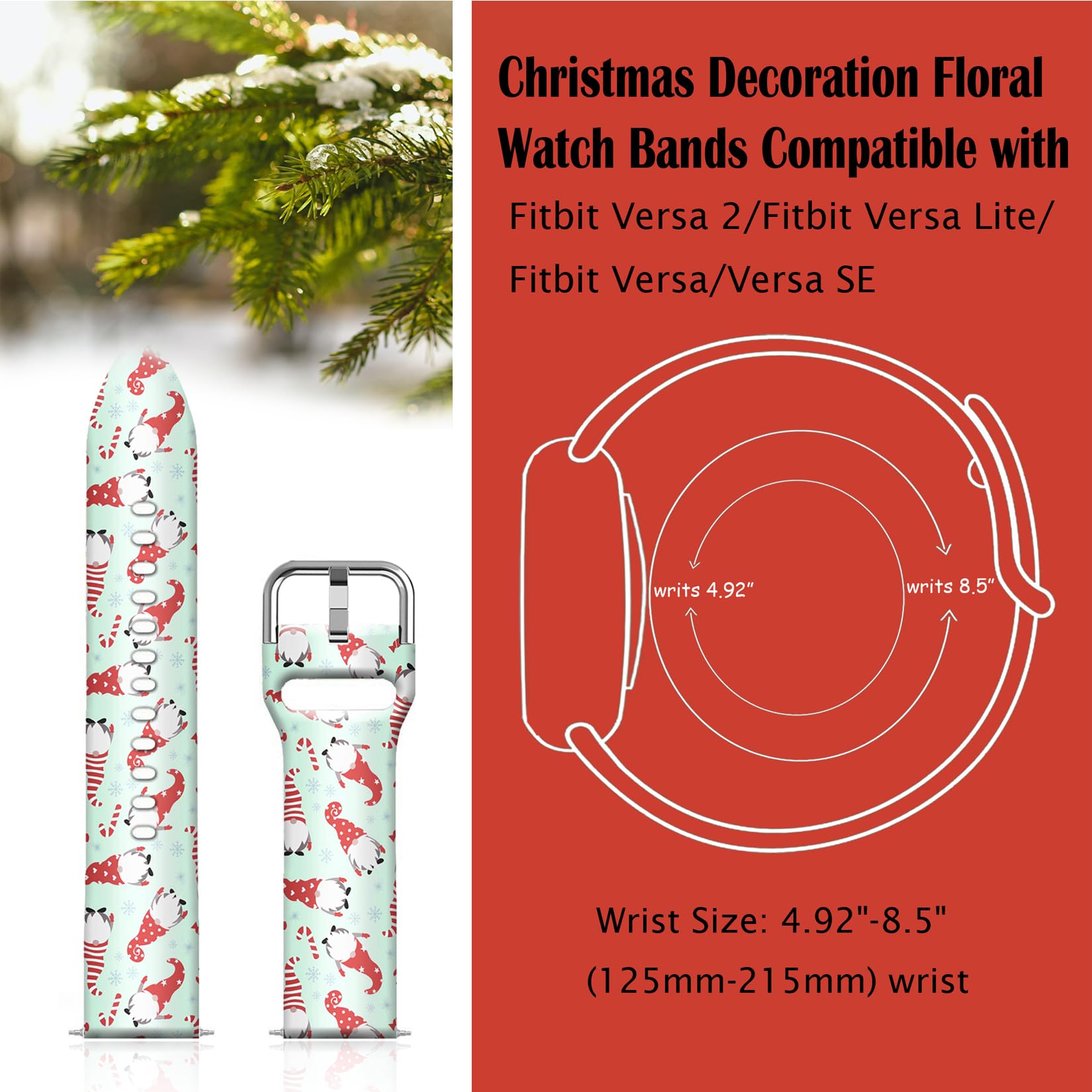Ftfcase Holidays Christmas Watch Band Compatible With Fitbit Versa/Versa 2/Se For Women Men, Soft Silicone Santa Claus Blue Stra