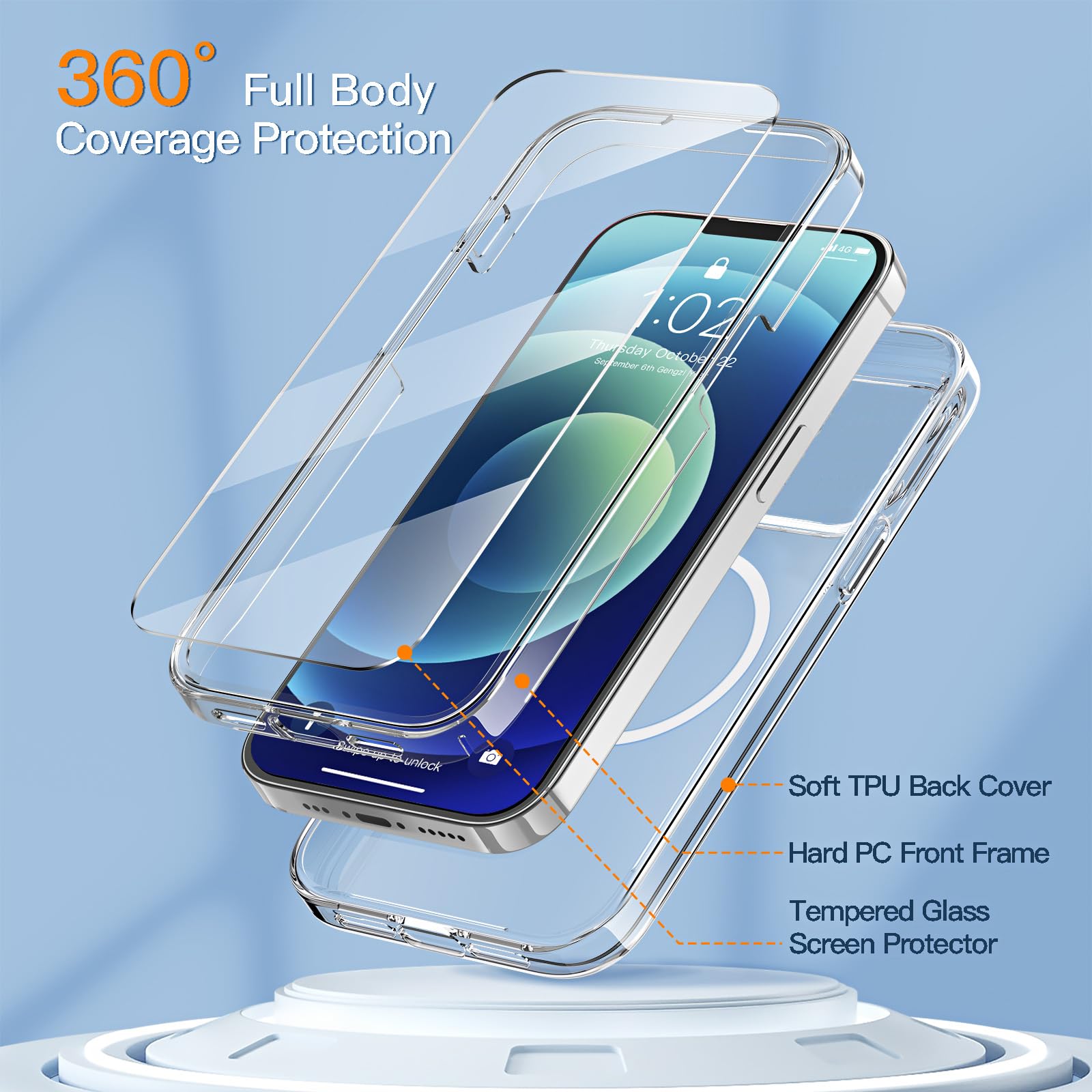 Coolqo Magnetic For Iphone 12 Mini Case [Compatible With Magsafe], With Tempered Glass Screen Protector, Military Grade Protecti