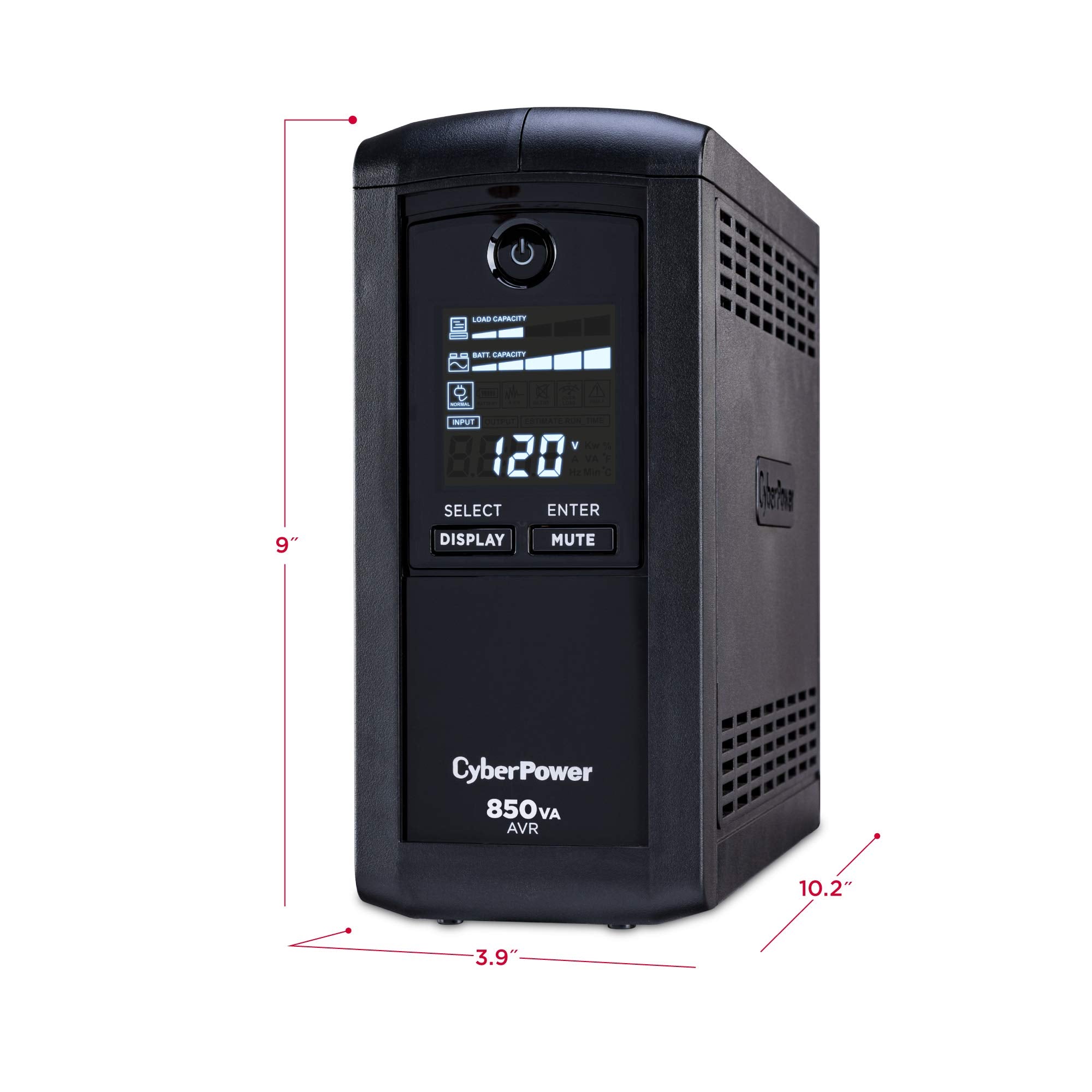 Cyberpower Cp850Avrlcd Intelligent Lcd Ups System, 850Va/510W, 9 Outlets, Avr, Mini Tower