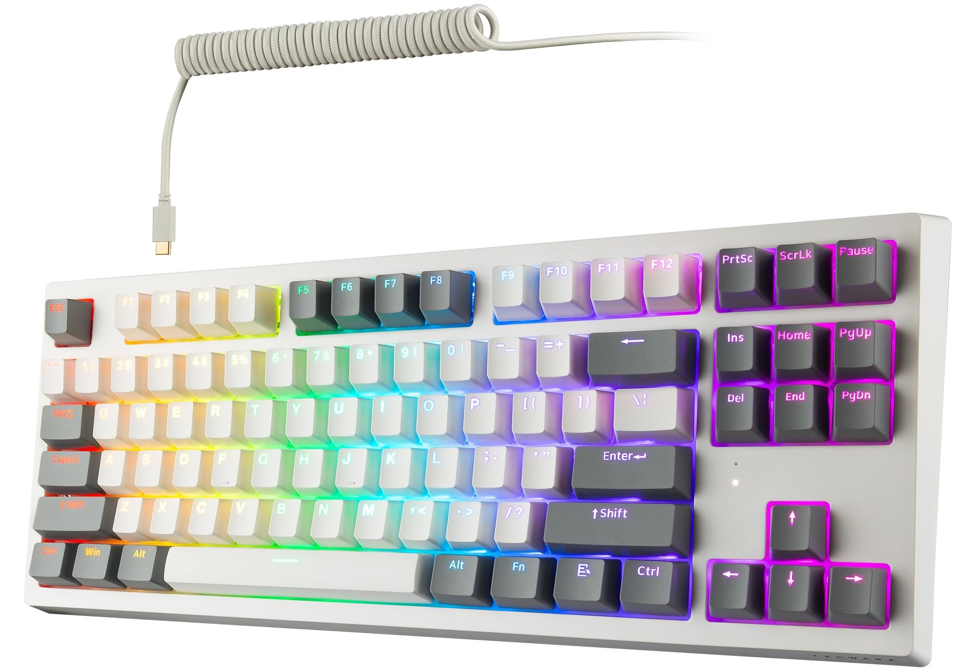 Tecware Phantom+ Elite 87 Key Rgb Mechanical Gaming Keyboard, Led Backlit, Universal Hot Swap, Wired And Wireless, 3 Mode Connectivity, Thocky Sounding, White Elite Wraith Pink