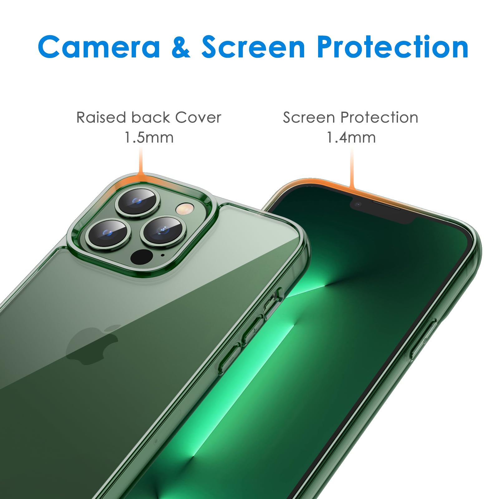 Jetech Case For Iphone 13 Pro Max 6.7-Inch, Non-Yellowing Shockproof Phone Bumper Cover, Anti-Scratch Clear Back (Alpine Green)