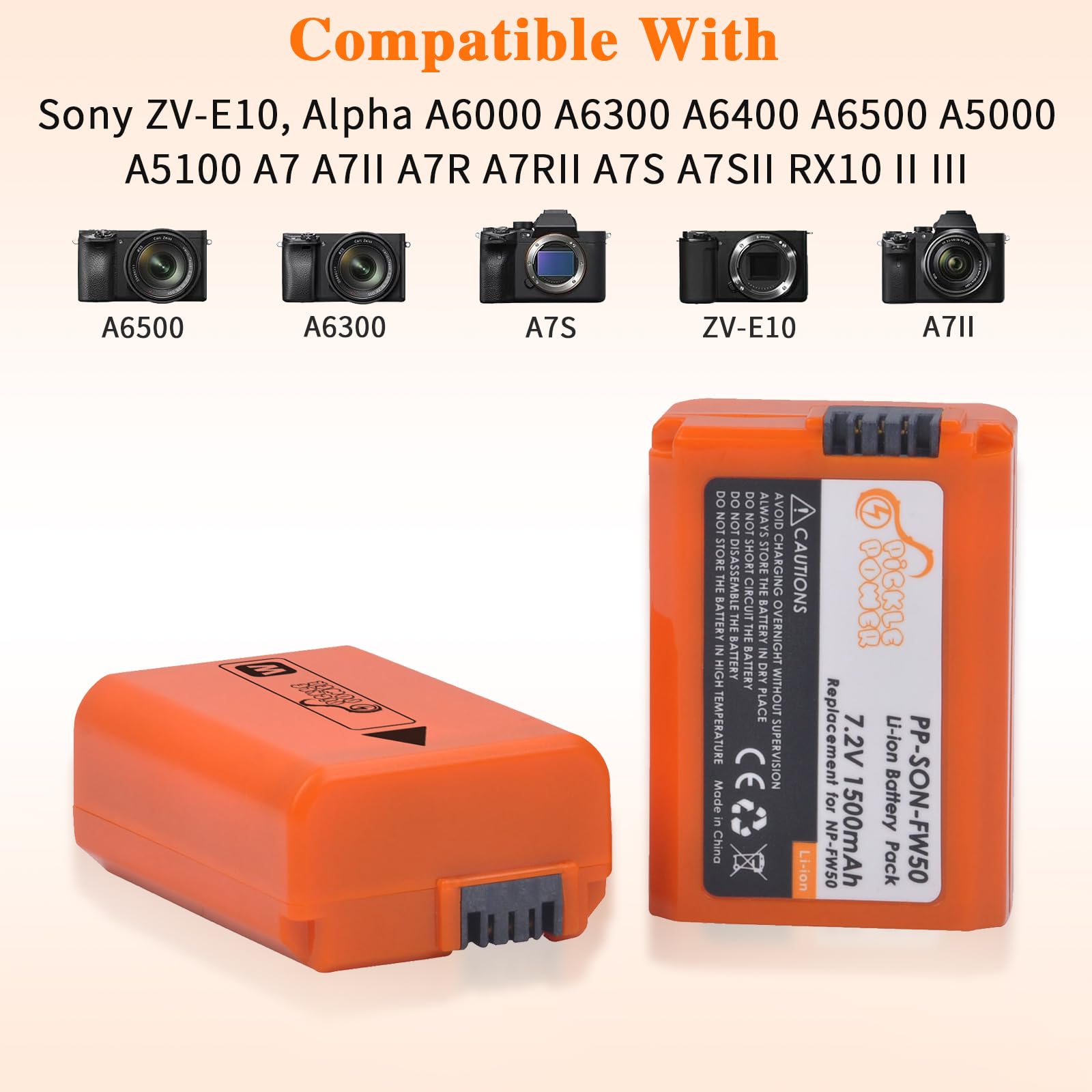 Pickle Power Np Fw50 Battery And Led Display Charger For Sony A6500 A6400 A6300 A6000 A5000, A7 A7Ii A7Rii A7Sii A7S A7S2 A7R A7