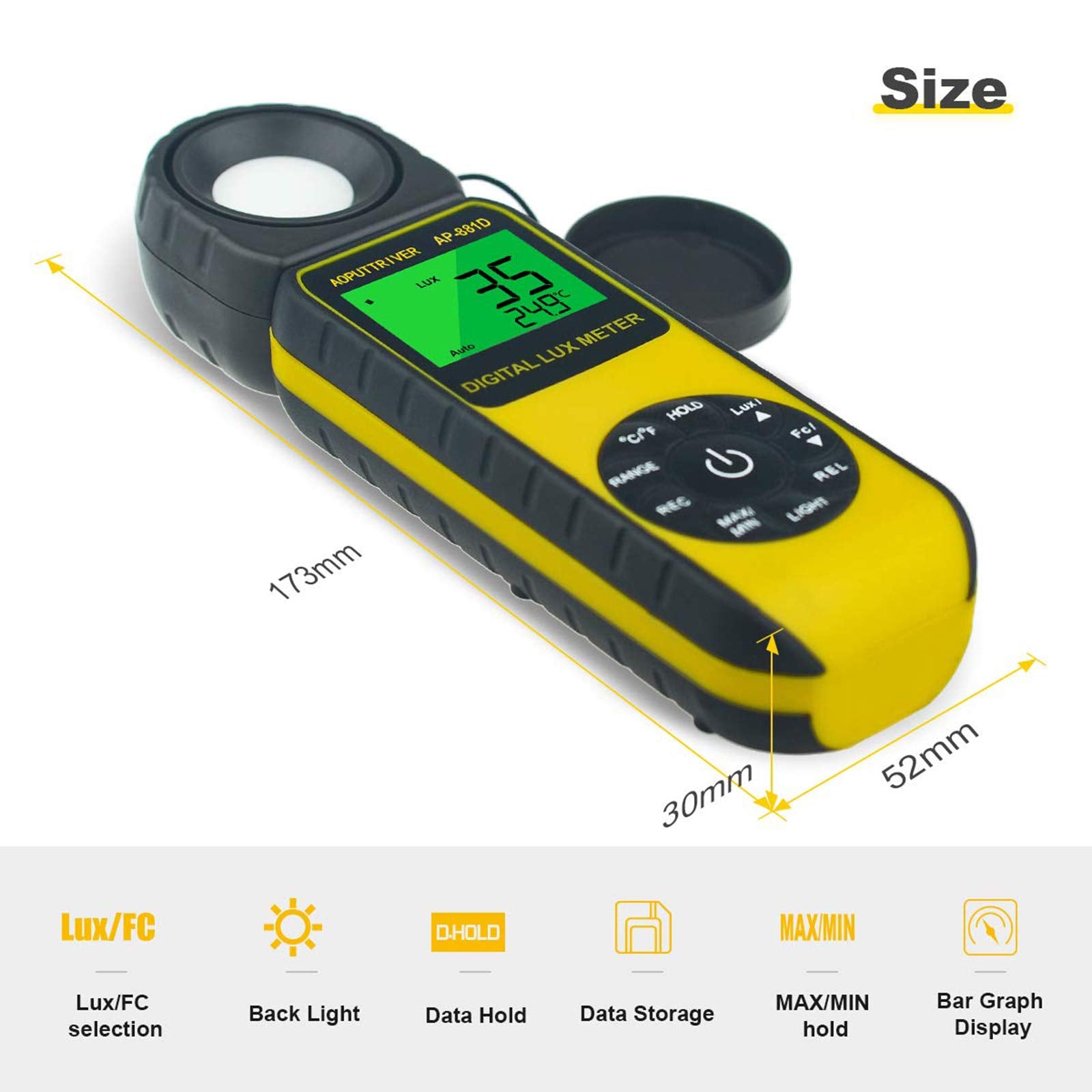 Light Meters, Ap 881D Lux Meter With Ambient Temperature(?/?)Measurer Light 0.01~400,000 Lux (0.01~40,000 Fc), Luxmeter With 270