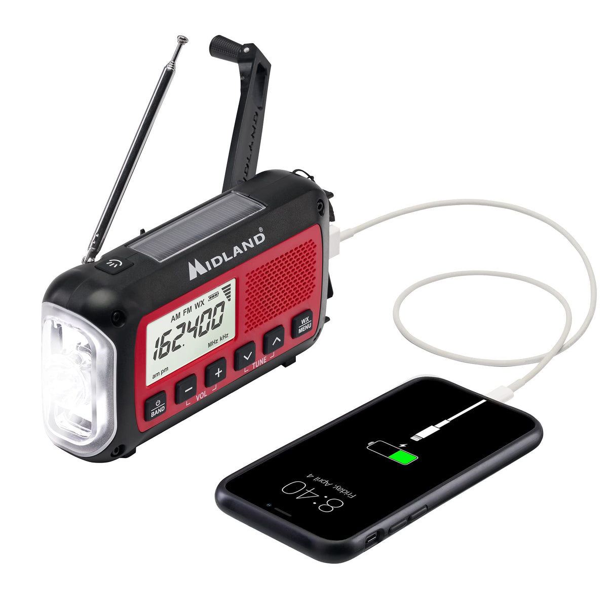 Midlandaer40 Weather Radio   Hand Crank Emergencyaradio   Sos Strobe Flashlighta  Noaa Weather Alert   Digital Amfm Portable Rad