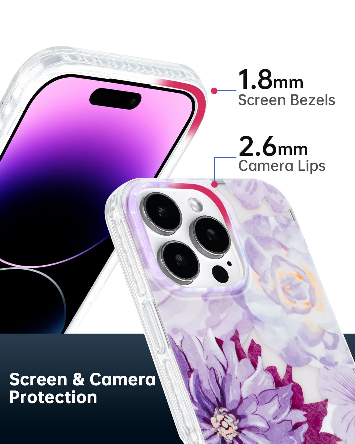 Scorpify For Iphone 16 Pro Case [Compatible With Magsafe] With Purple Zinnia Floral Design, Cute Clear Magnetic Phone Cover For