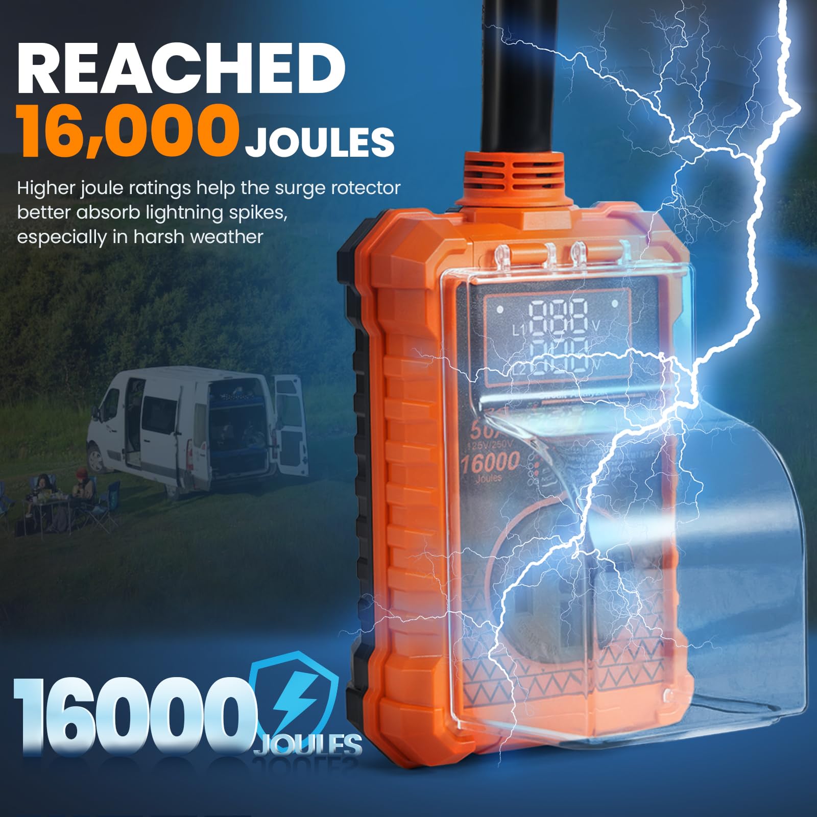 Krevz 16000 J Rv Surge Protector 50 Amp, Upgraded Dual Monitor Display Rv Power Surge Protector With Safety Certification, High/