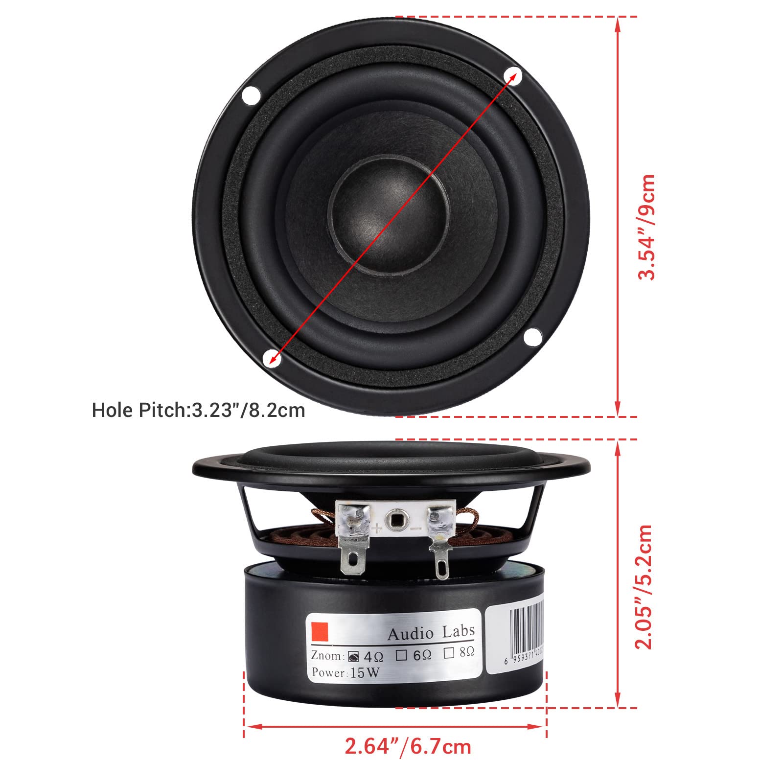 Facmogu 3 Inch Tweeter Speakers Hifi Full Range Woofer Loudspeaker, 2 Pcs 4 Ohm Anti Magnetic Speakers For 2.0/2.1 Boom Box Sate