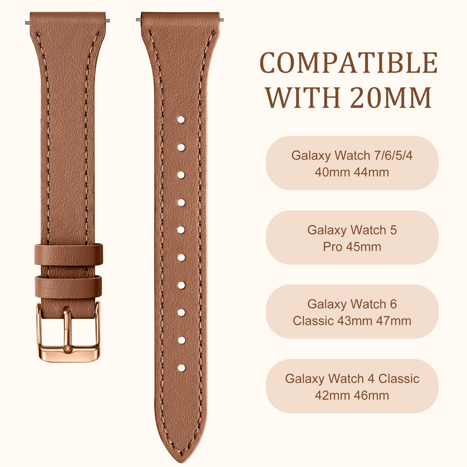 Geak Slim Leather Bands Compatible With Samsung Galaxy Watch 7 Band/Watch Fe 6 5 4 40Mm 44Mm/Watch 5 Pro Band 45Mm/Watch 6 4 Cla