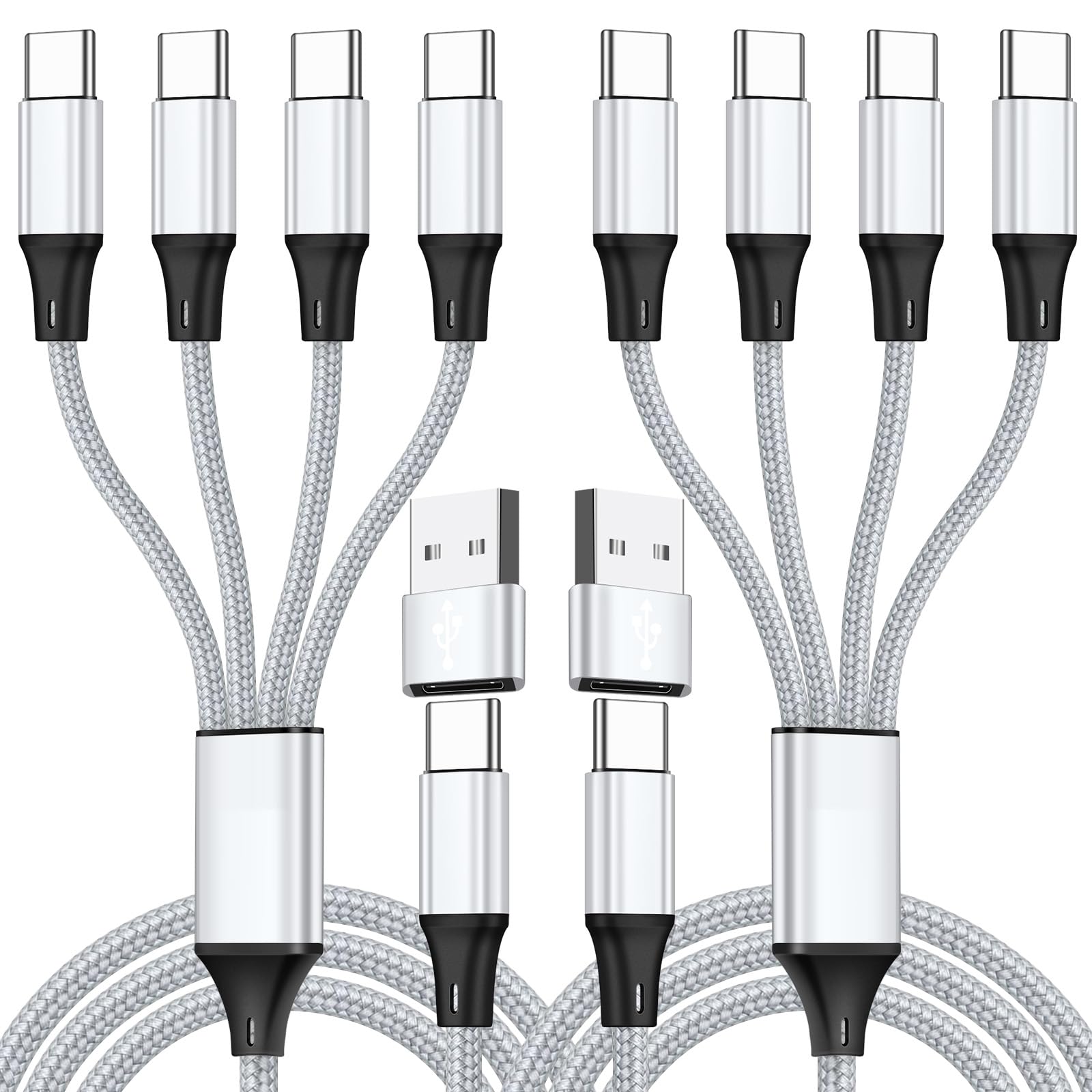 Sveuc Usb C Splitter Multi Charging Cable,Usb A/C To Usb C Pd & Qc 3.1A Fast Charging[2Pack 4Ft], 4 In 2 Multi Charger Cord, Wit