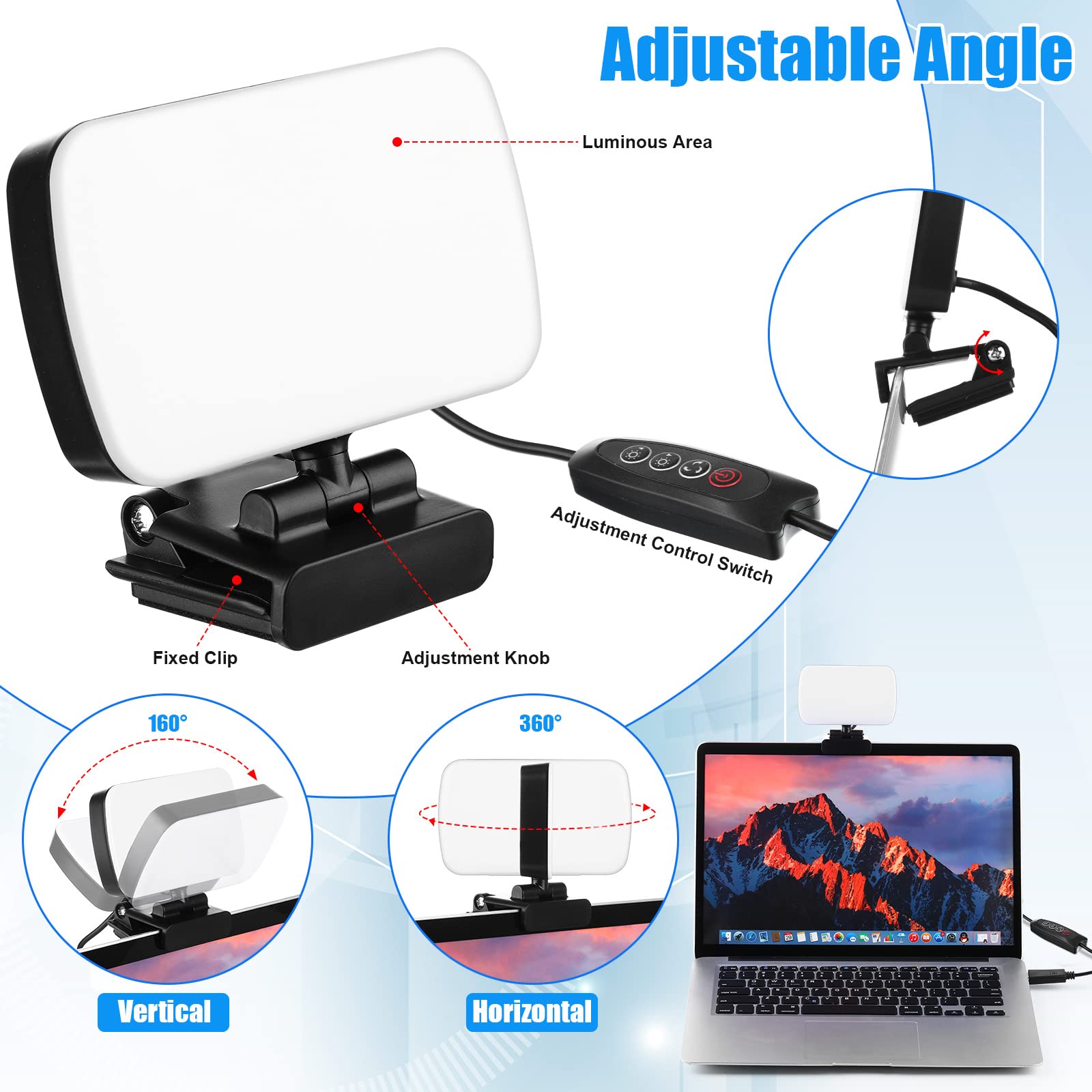 Yahenda 2 Pack Video Conference Lighting Panel Soft Light For Computer With Clip Webcam Light With 3 Modes Laptop Light For Onli