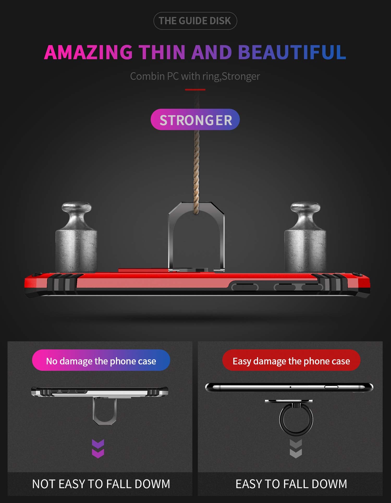 Androgate Samsung Galaxy S8 Case With Hd Screen Protectors (Not Fit S8 Plus), Military Grade Metal Ring Holder Kickstand 15Ft Dr