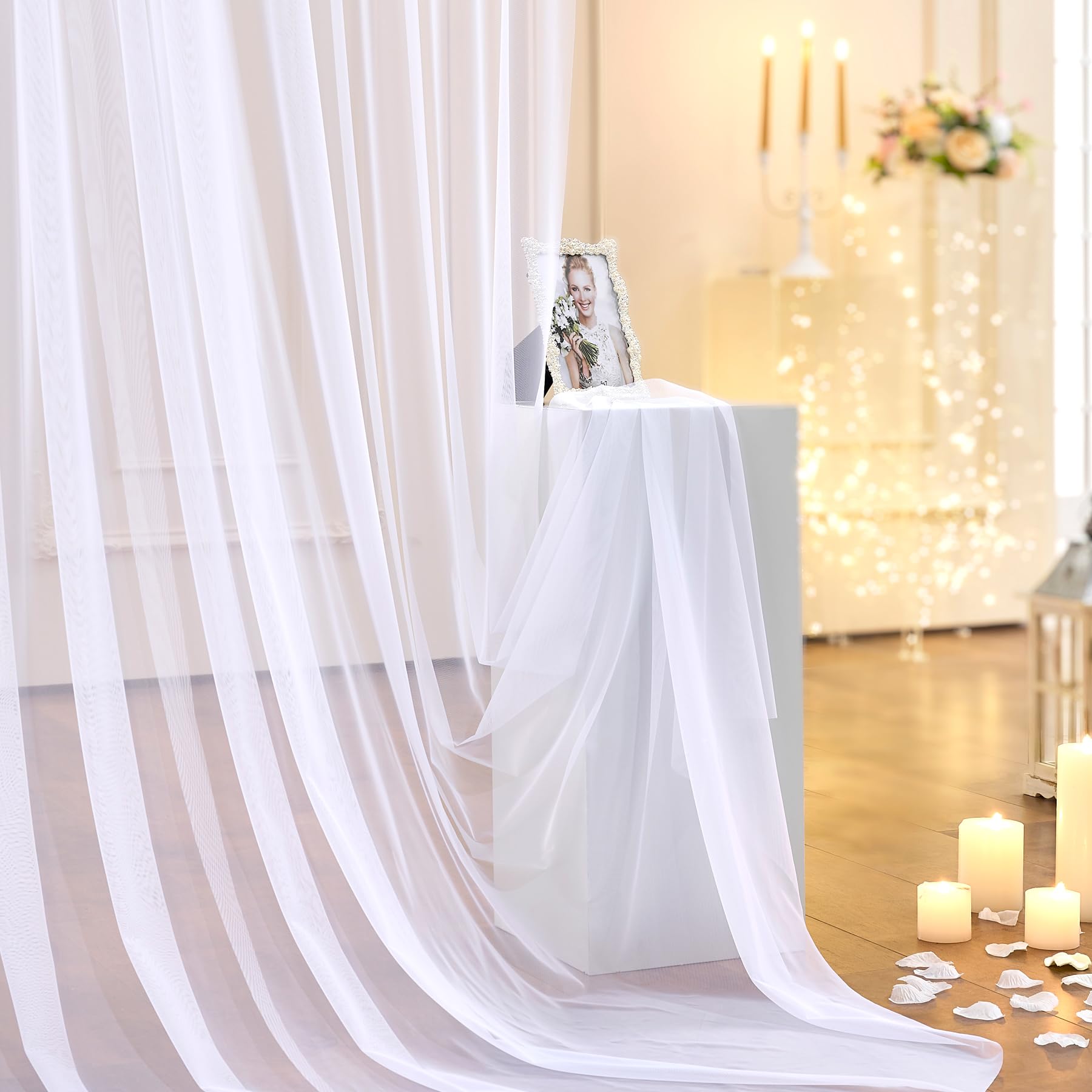 10Ft X 10Ft White Sheer Tulle Backdrop Curtains For Party Wedding Wrinkle Free Curtain Backdrops Drapes For Baby Shower Birthday
