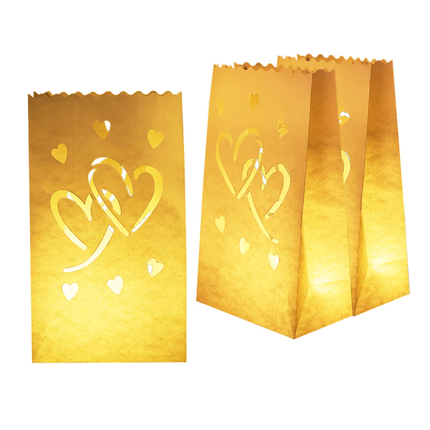 Homemory Valentines Day 50 PCS White Luminary Bags with Hearts, Upgraded Moisture-Proof Candle Bags, Tea Light Luminaries for W