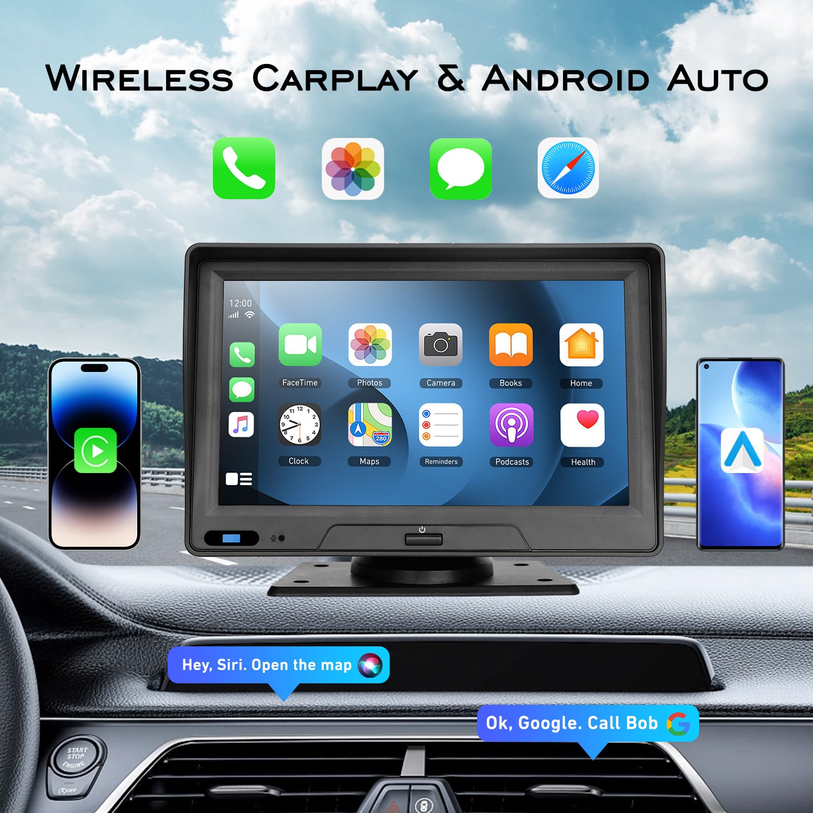 Eversecu 7 Inch Touch Screen Car Stereo & Backup Camera, Apple Carplay Android Auto, Portable Car Radio With Bluetooth Hands Fre