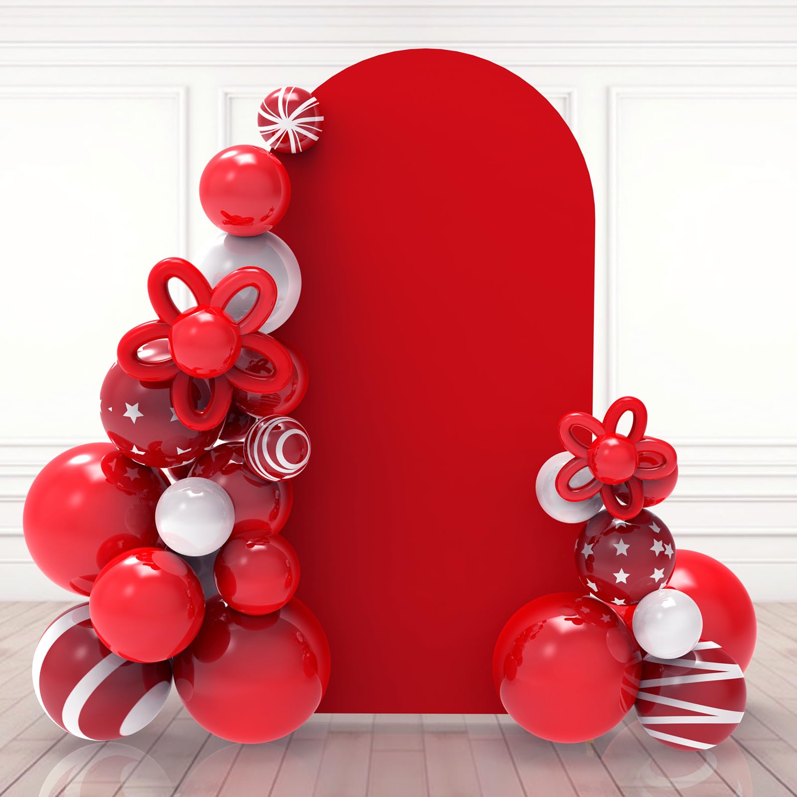 Babenest 7.2Ft Red Wedding Arch Cover, Spandex Fitted Arch Backdrop Cover For Photography, Round Top Chiara Stand Cover For Part