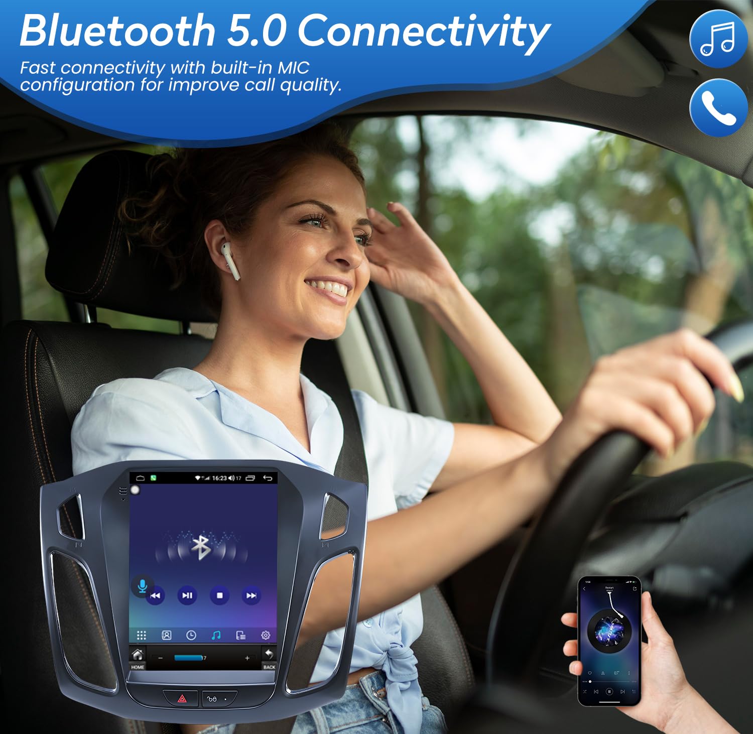 5Gwifi Upgrade 4+32G(8 Core) 1024 * 768 Hd Android13 Car Stereo Radio For Ford Focus 2012 2018 Wireless Carplay & Andriod Auto B