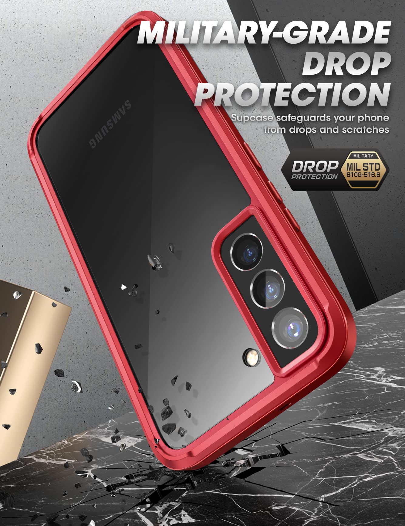 Supcase Unicorn Beetle Pro Slim Transparent Protective Case For Samsung Galaxy S22 Plus 5G (2022), Metallic Red
