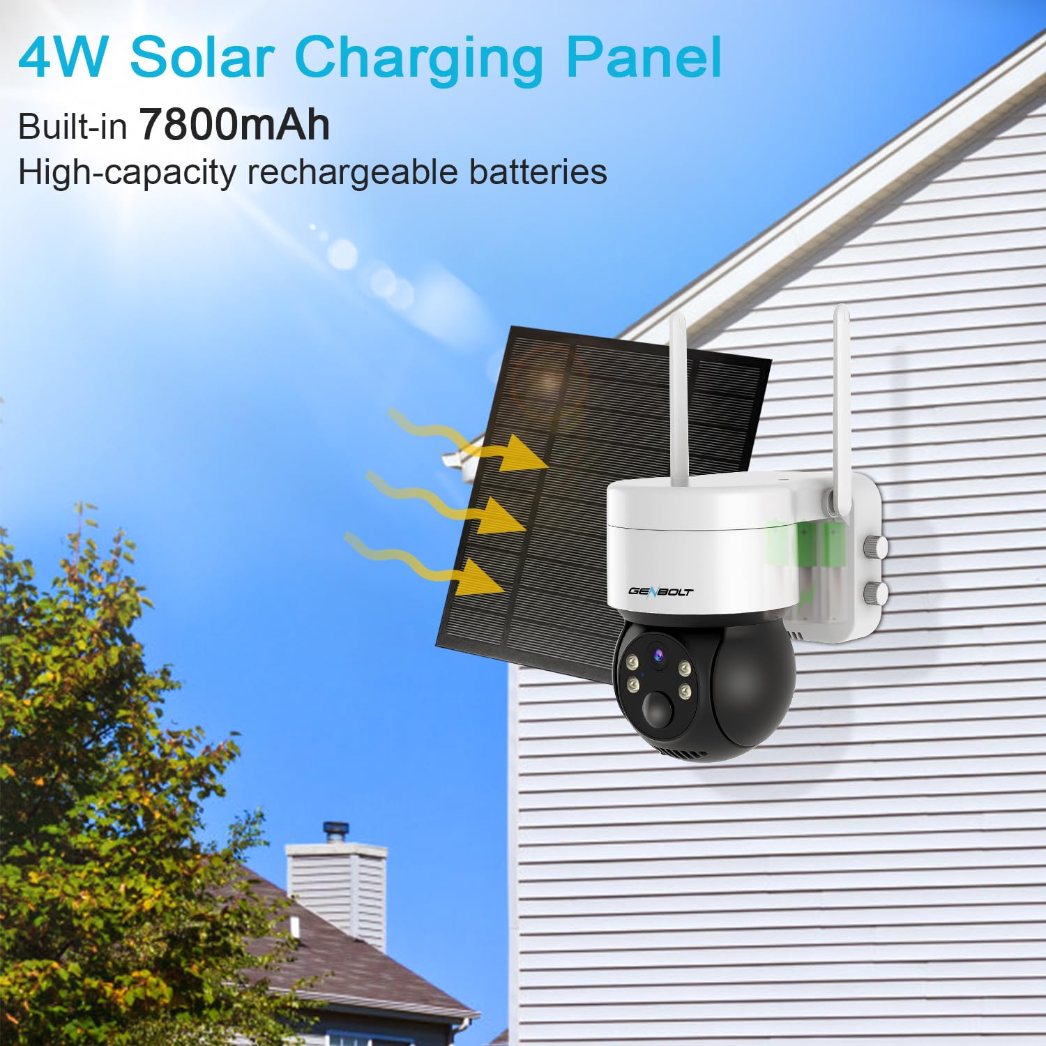Genbolt Solar Security Camera Wireless Outdoor, Battery Operated Ptz Wifi Camera 4W 7800Mah Rechargeable Floodlight Home Surveil
