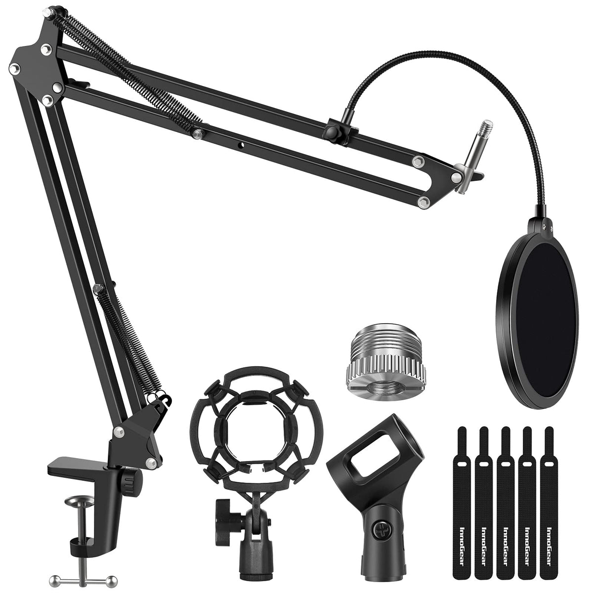 Innogear Microphone Stand Mic Boom Arm For Blue Yeti Hyperx Quadcast S Solocast Snowball Fifine K669B And Other Mic, With Shock