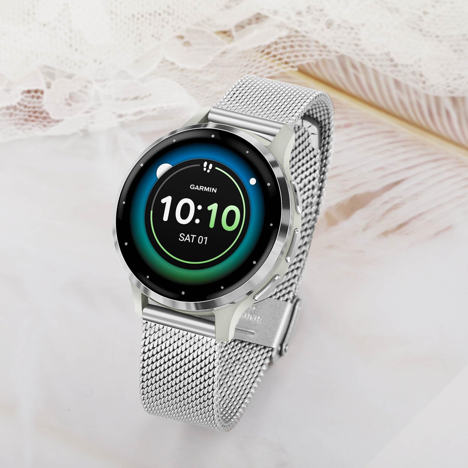 Trumirr Women Band For Venu 3S (41Mm) Smart Watch, Mesh Stainless Steel Watchband Silver Strap For Garmin Venu 3S / Venu 2S / Vi